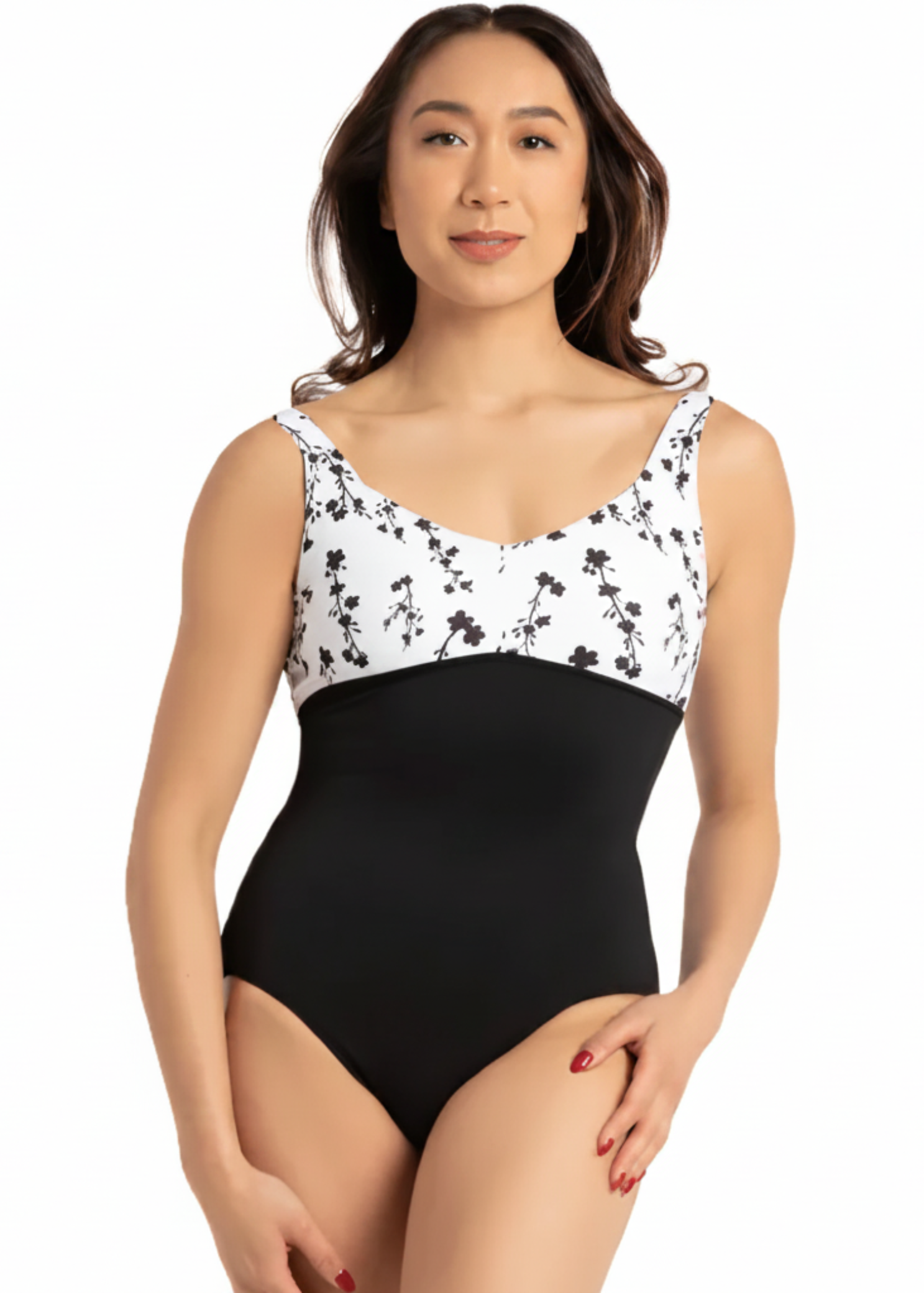 Étoile Wide Strap Leotard Cascading Floral front view