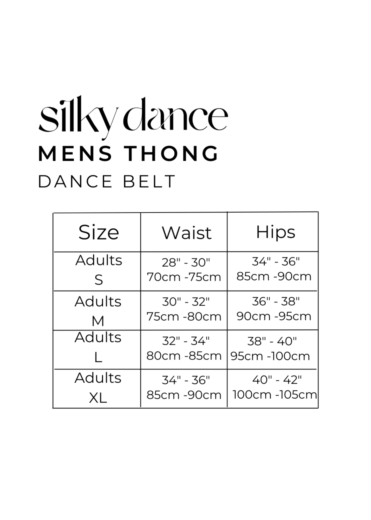 Quilted Dance Belt Size Guide