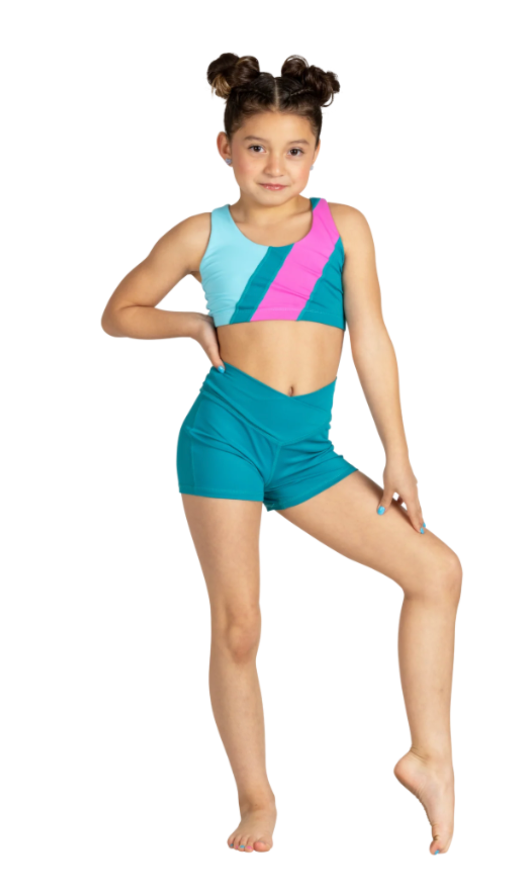 Fiesta Flare Top Blueberry Sorbet & V-Cation Short Dark Teal front view