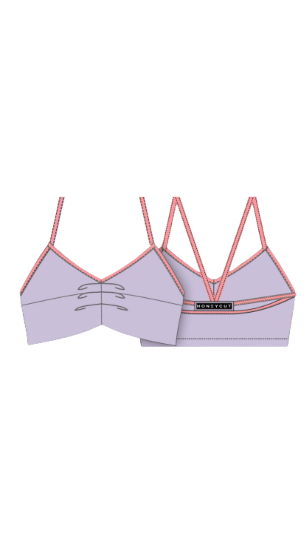 Bliss Bra Top Lavender + Flamingo front & back view