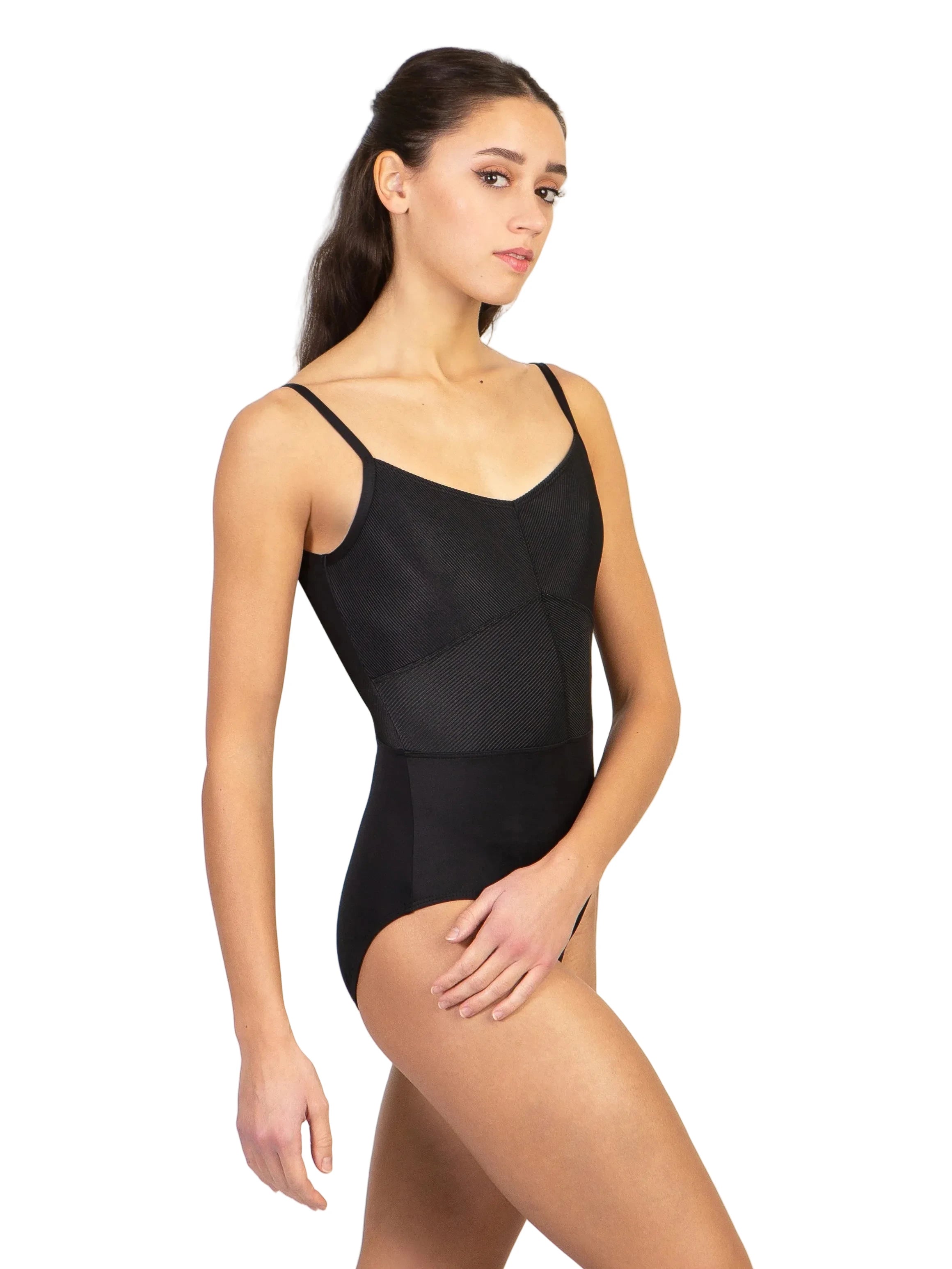 Ballet Core Ribbed Cami Leotard Black front view