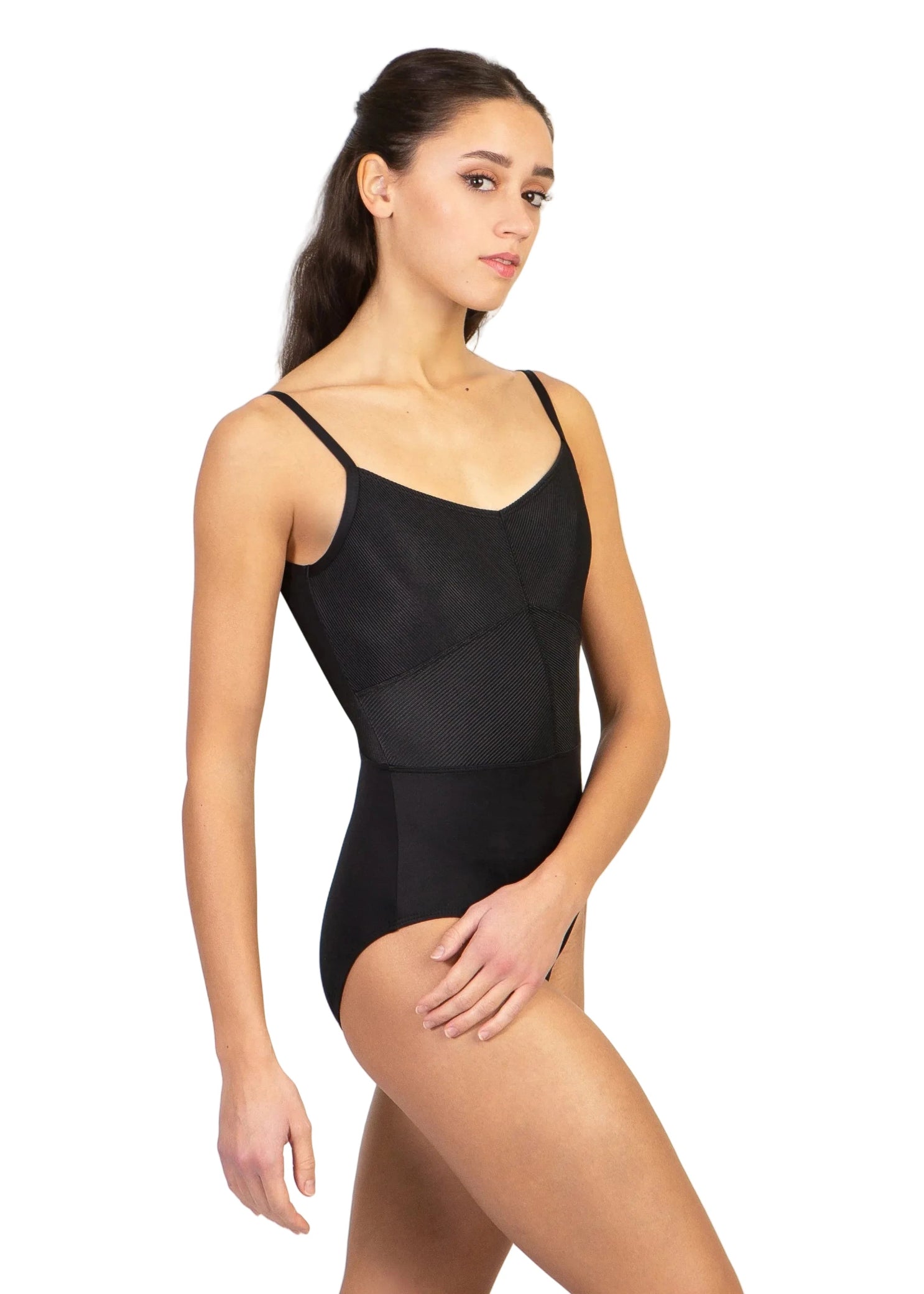 Ballet Core Ribbed Cami Leotard Black front view