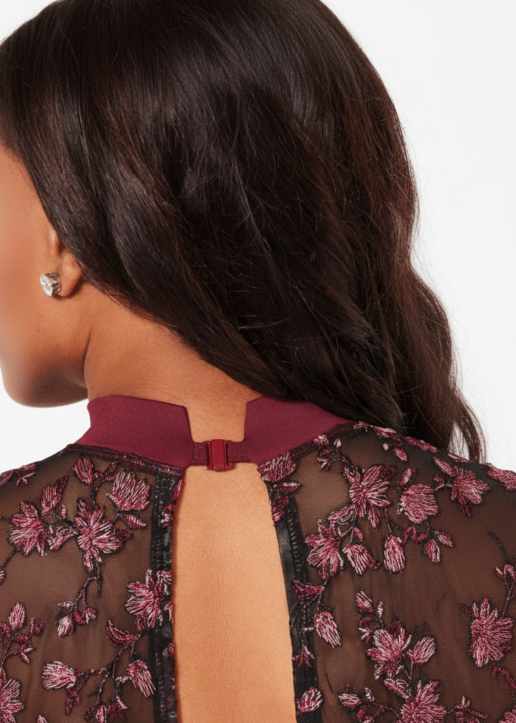 Embellish High Neck Leotard Windsor Wine Ornate Romace detail view