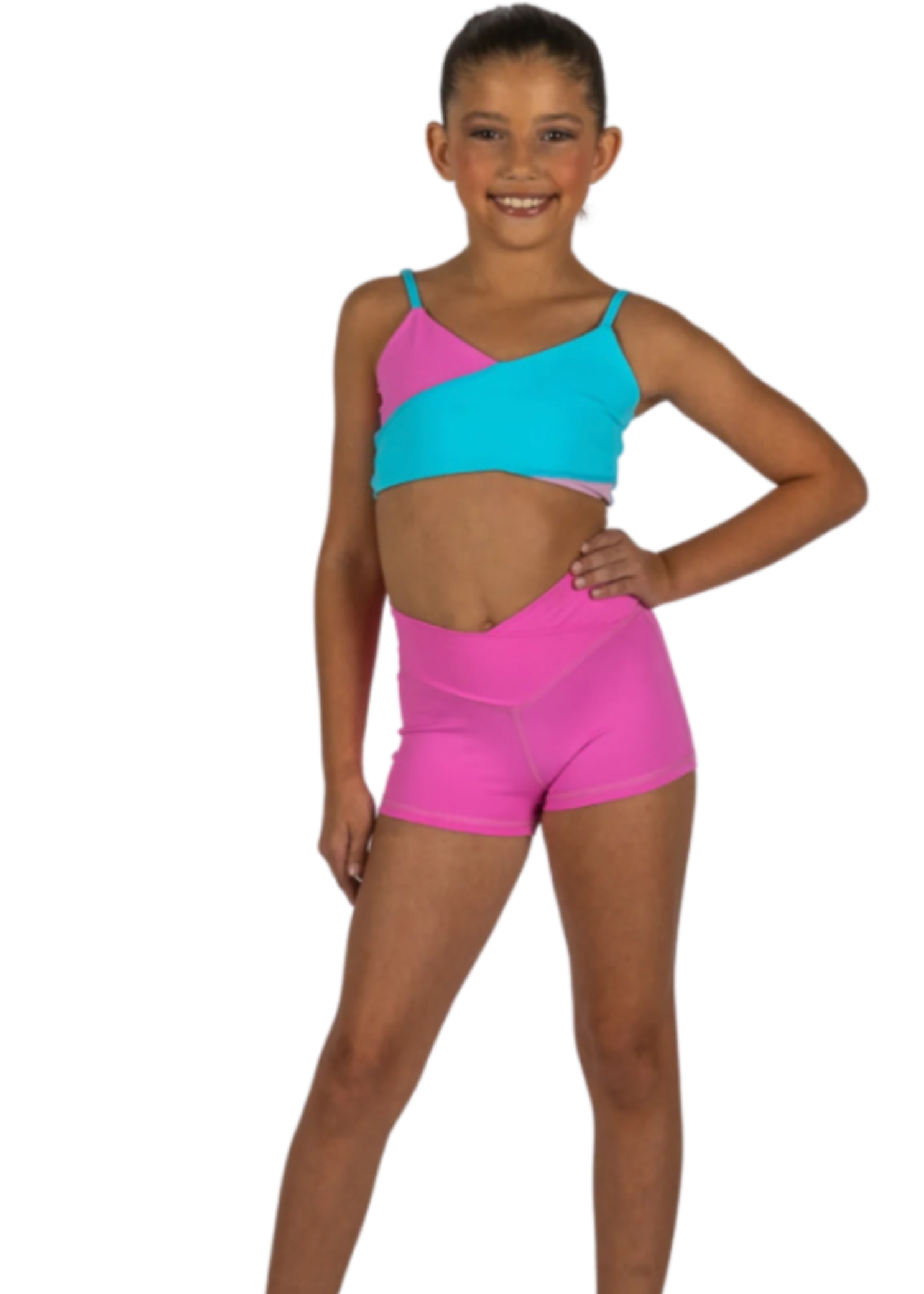 Slice & Dice Top Cotton Candy & V-Cation Short Pink Pop front view