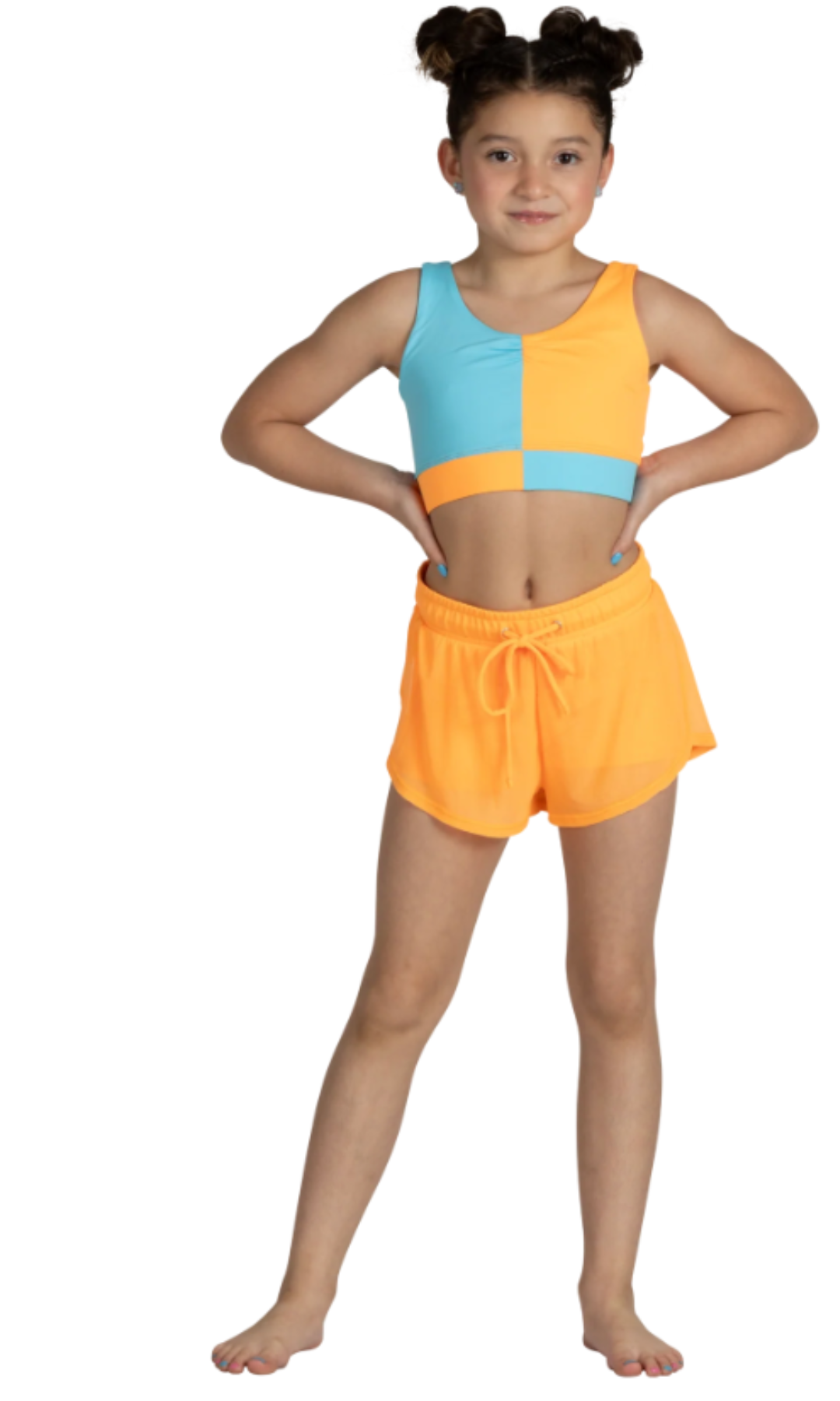 Block Party Top Sunset Splash & Breezy Flow Short Orange Pop front view