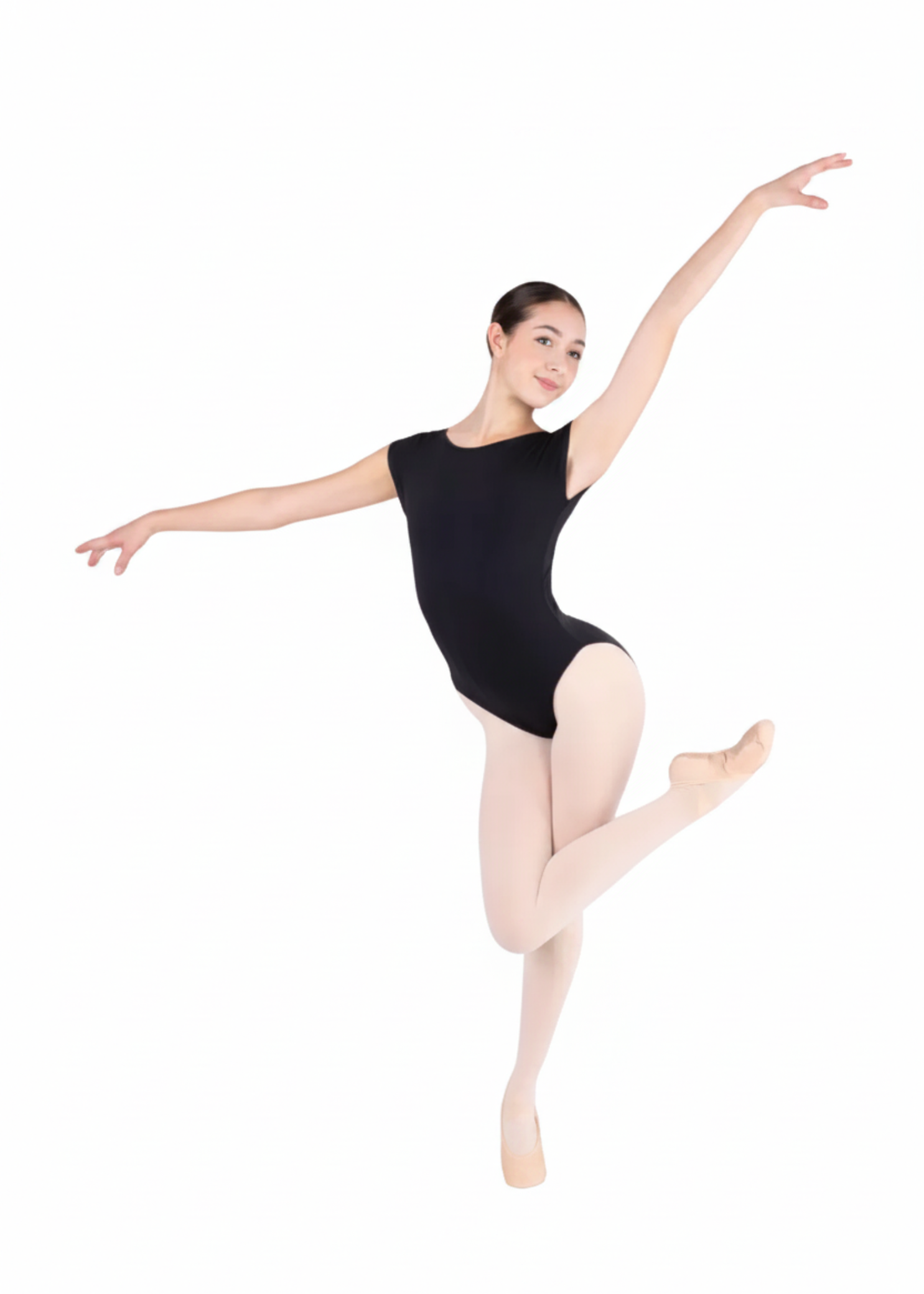 Open Back Cap Sleeve Leotard Black front view