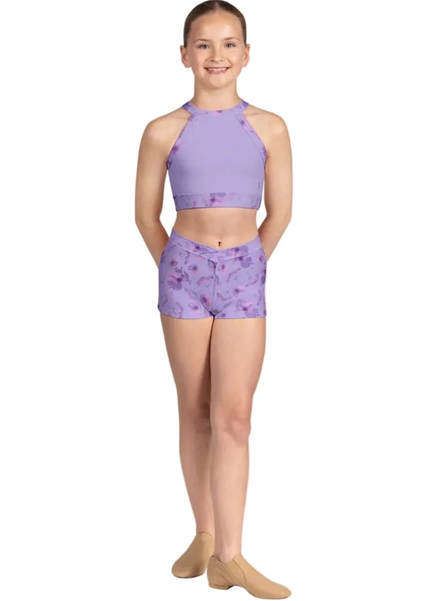 V Front Print Short Lilac front view