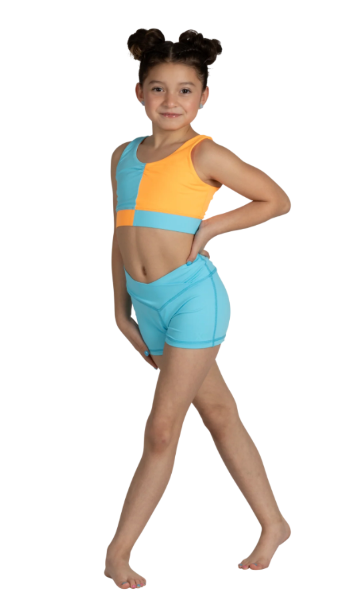 Block Party Top Sunset Splash & V-Cation Short Pro Blue front view