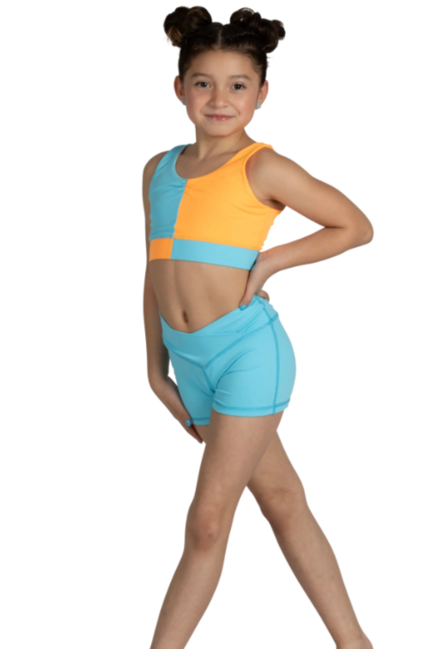 Block Party Top Sunset Splash & V-Cation Short Pro Blue front view