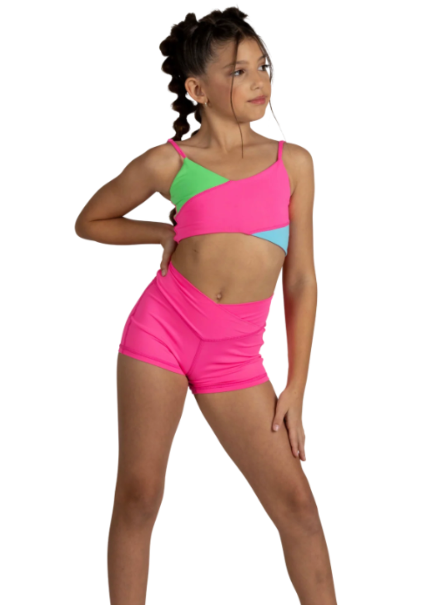 Slice & Dice Top Neon Trifecta & V-Cation Short Hot Pink front view