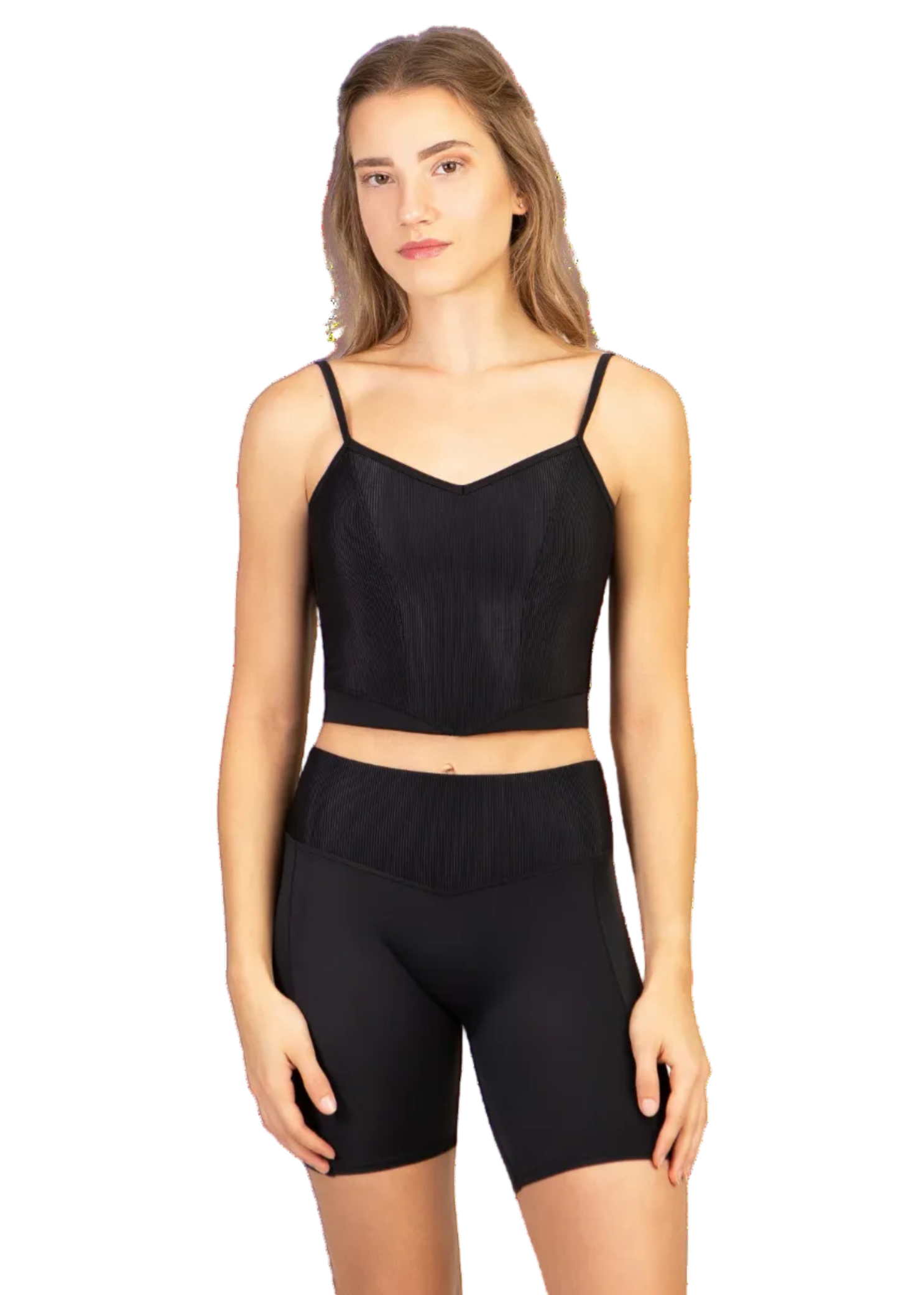 Balletcore Ribbed Waistband Bike Short Black front view