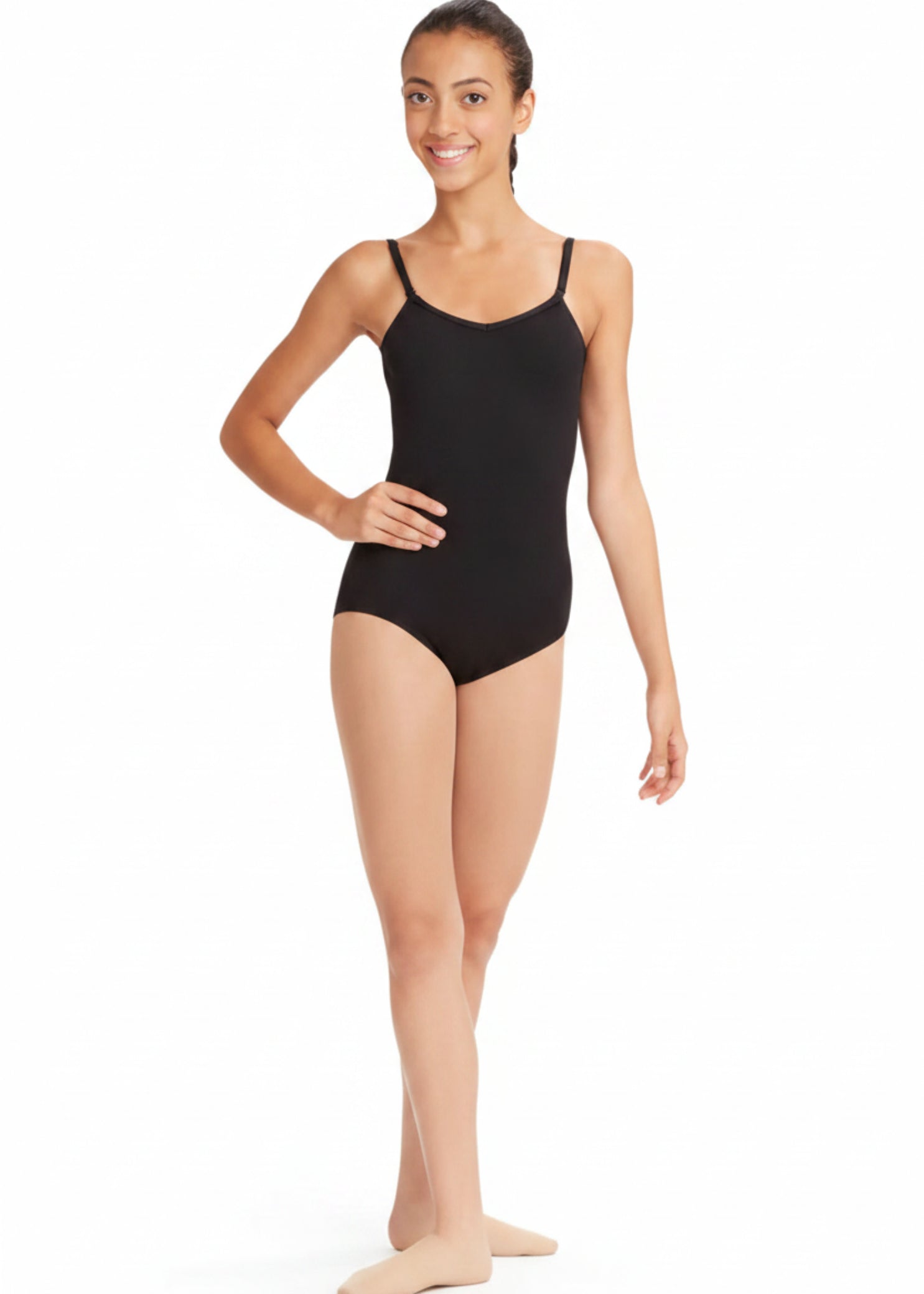 Adjustable Strap Cami Leotard Black front view