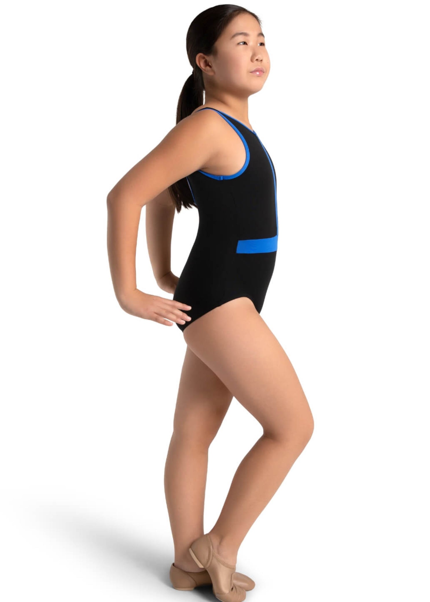 Boatneck Leotard Black/Royal side view