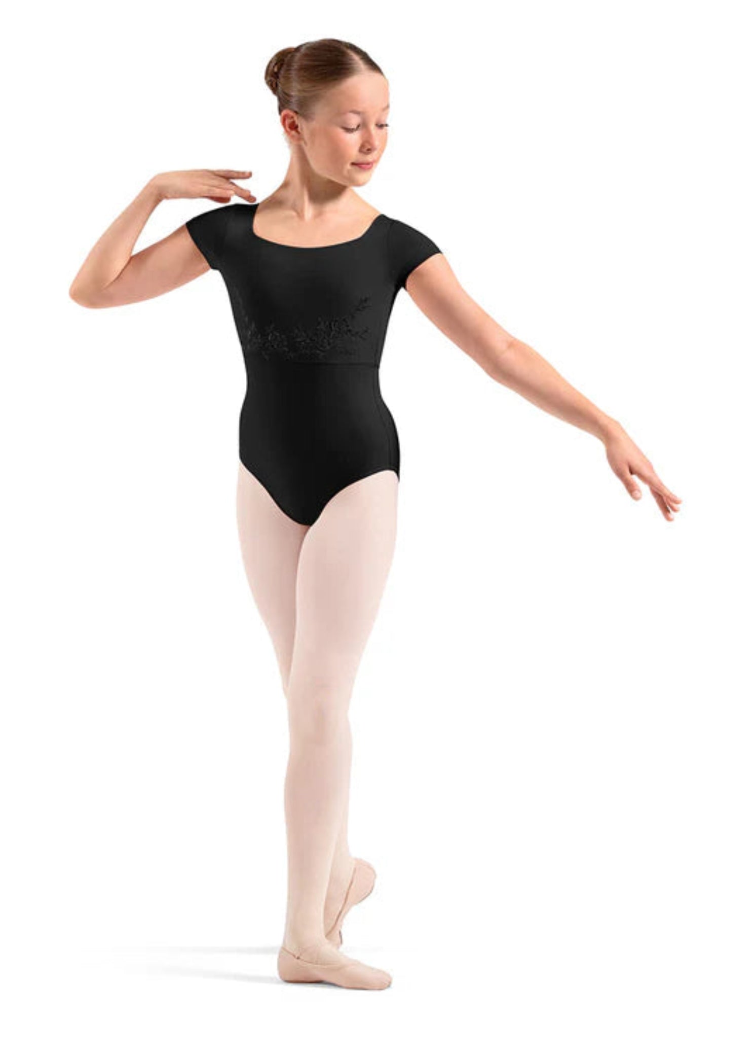 Cap Sleeve Leotard Black front view