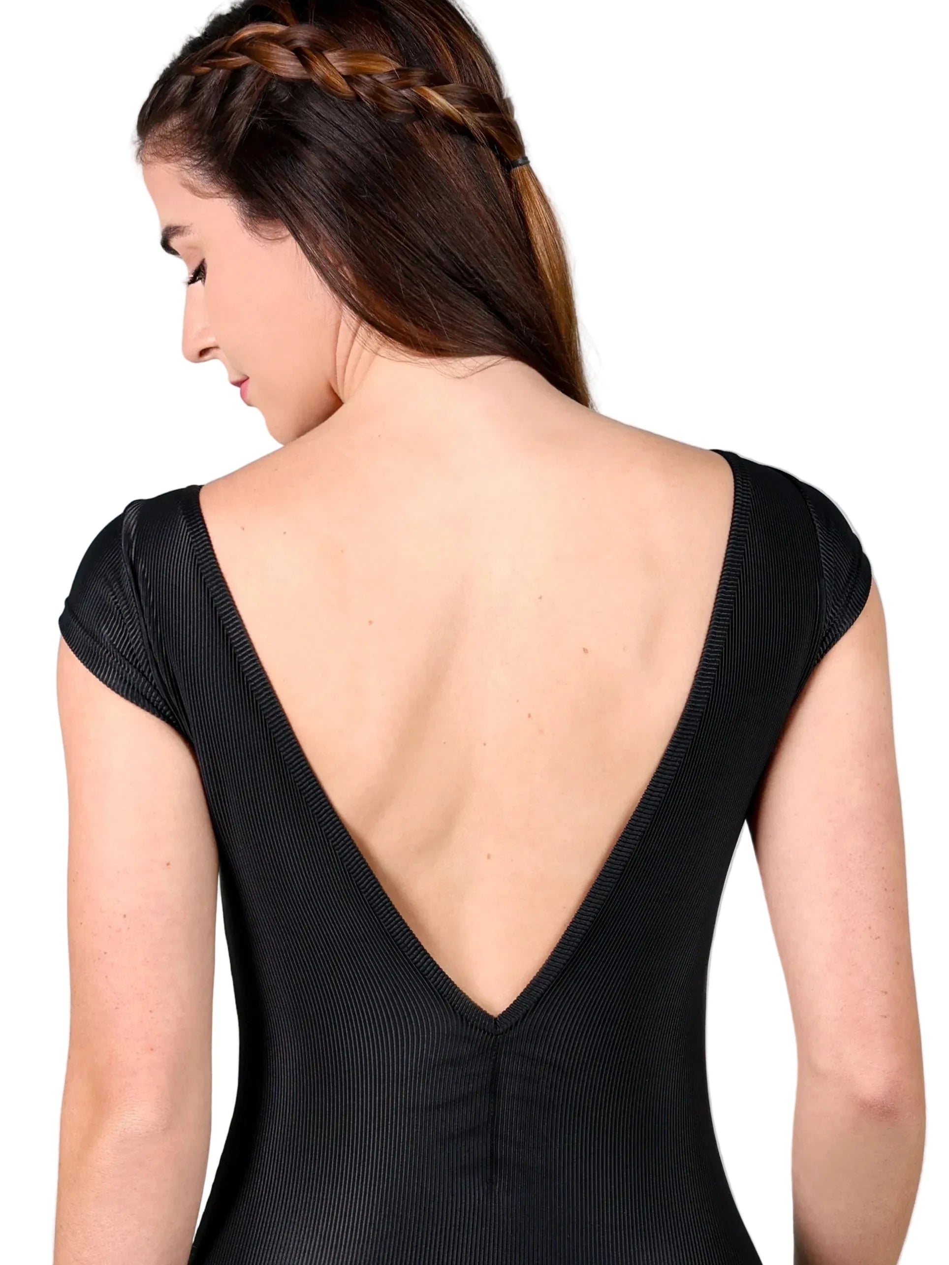 Cap Sleeve Leotard Black back view