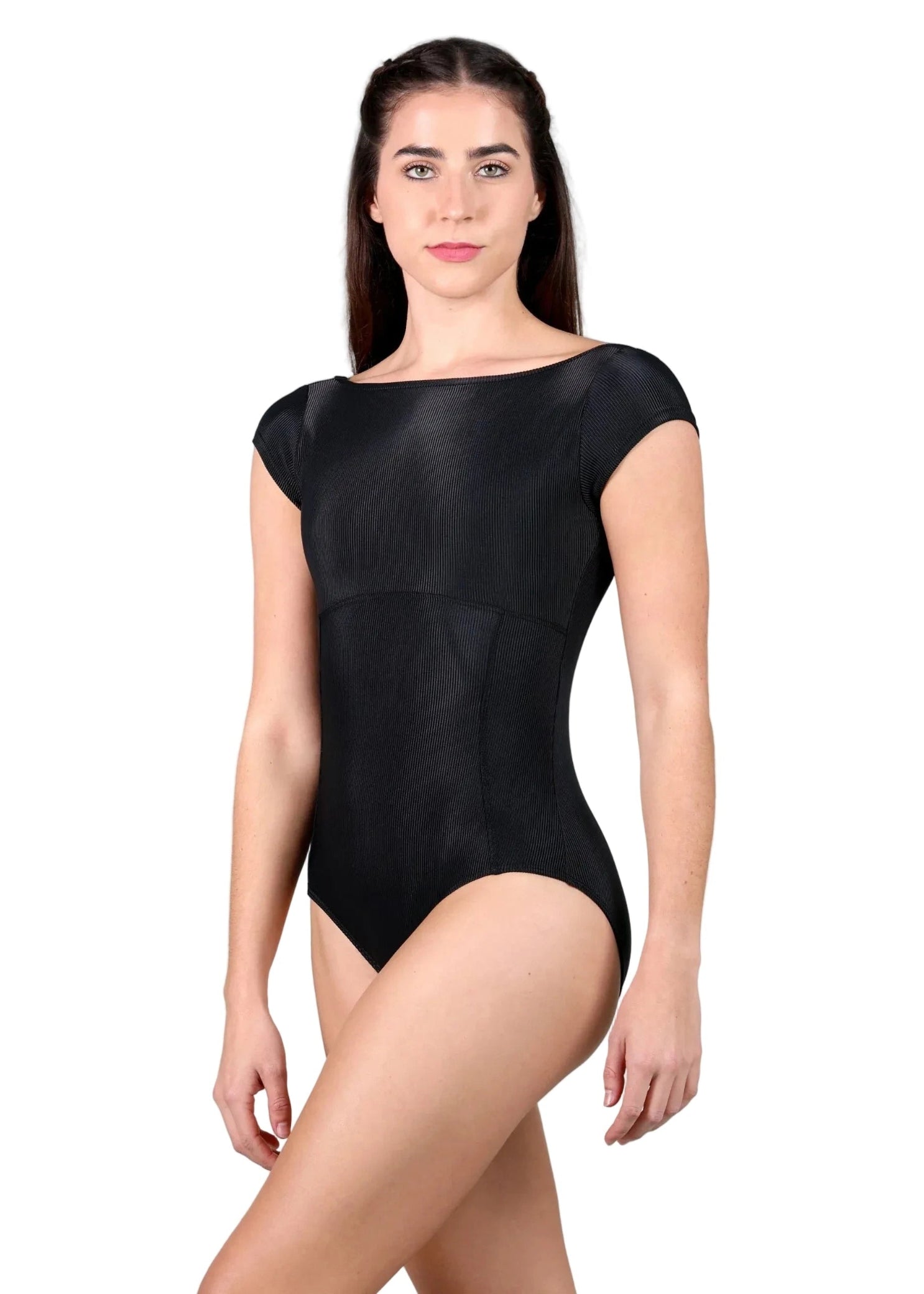 Cap Sleeve Leotard Black front view