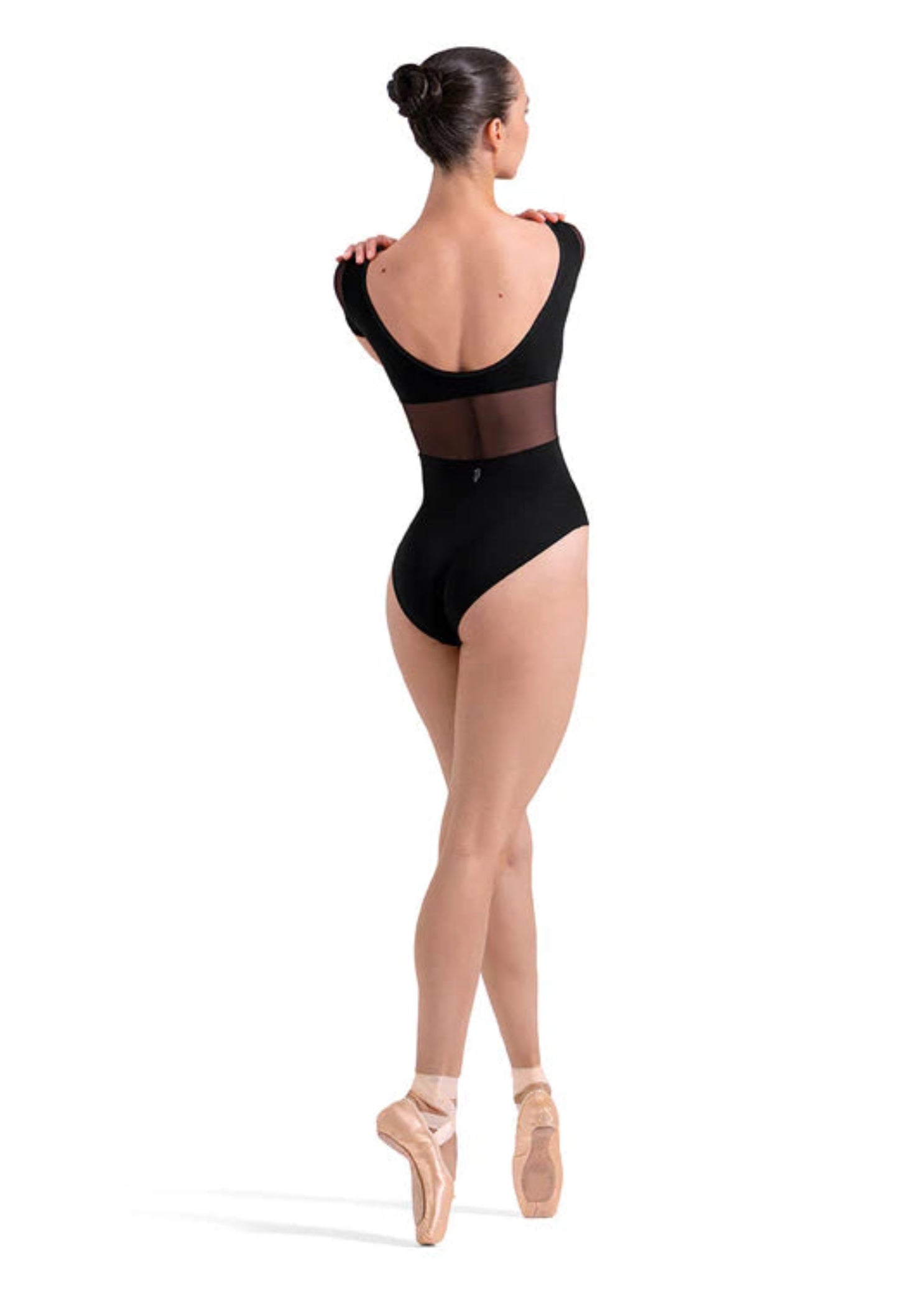 Cap Sleeve Mesh Leotard Black back view