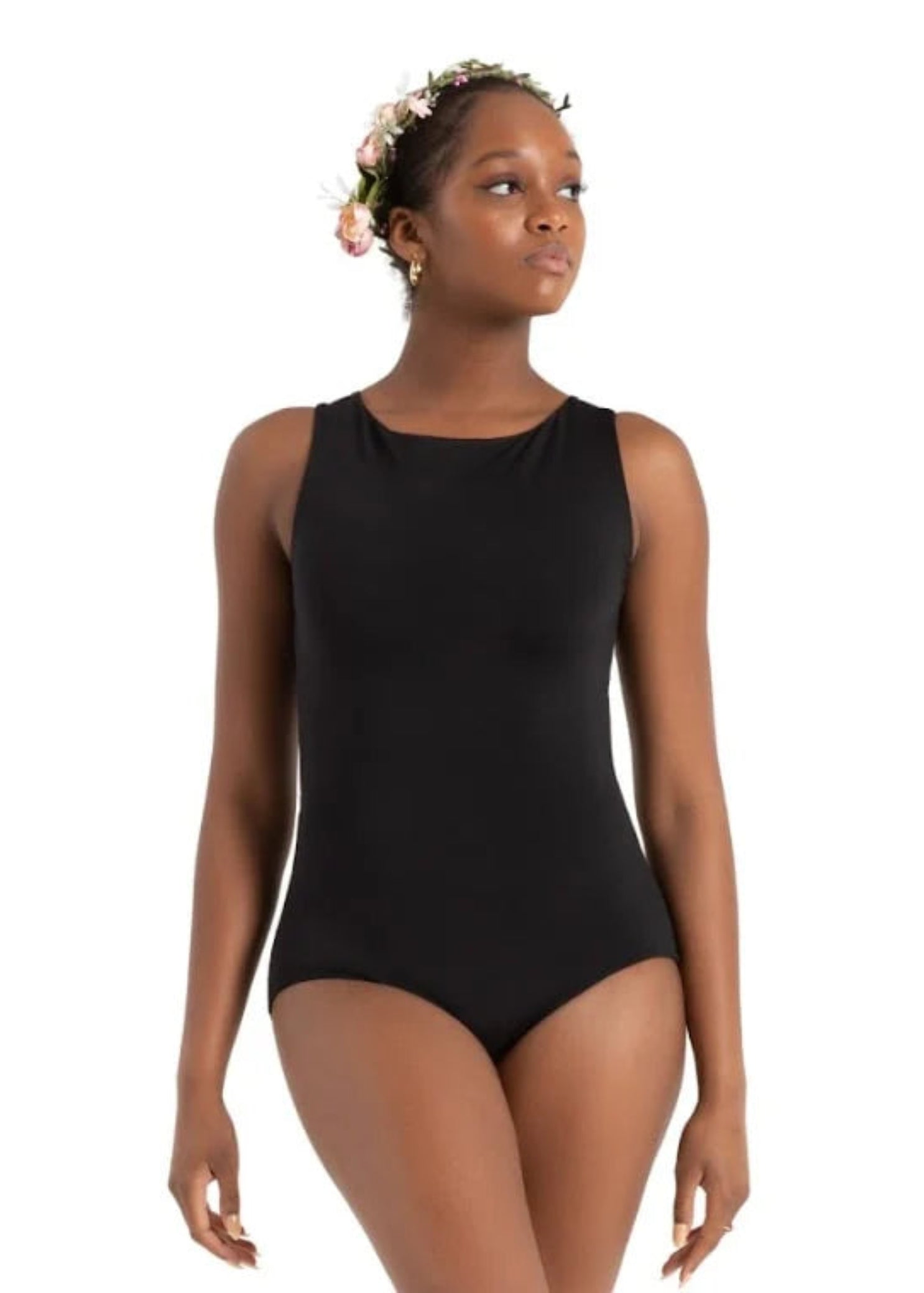 Marigold Mesh Back Leotard Black front view
