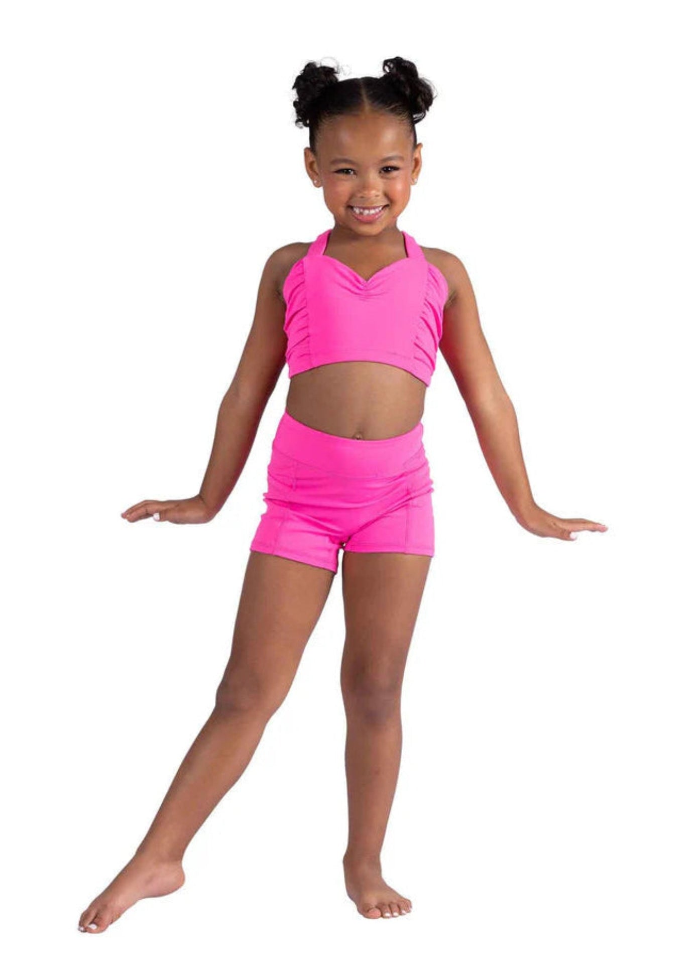 Cinched Halter Top Neon Pink front view