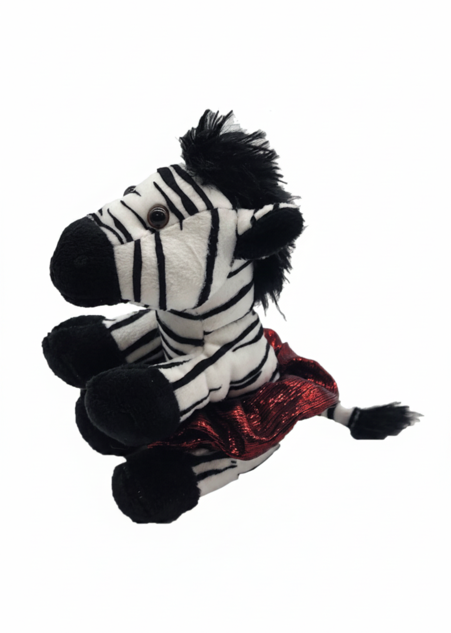 5-inch bean-weighted plush zebra with soft striped fabric and tutu twister