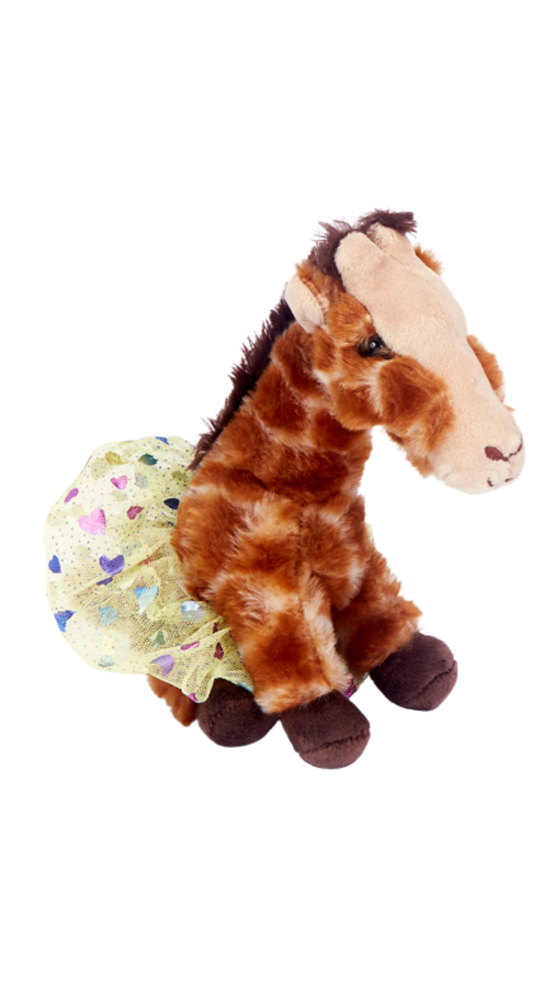 6-inch soft plush giraffe with hypoallergenic fill and tutu accessory