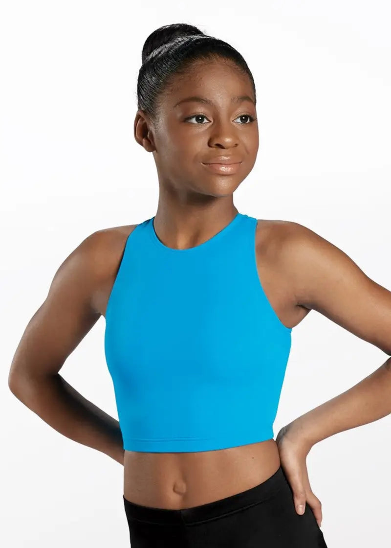 Cross Back Bra Top Blue front view