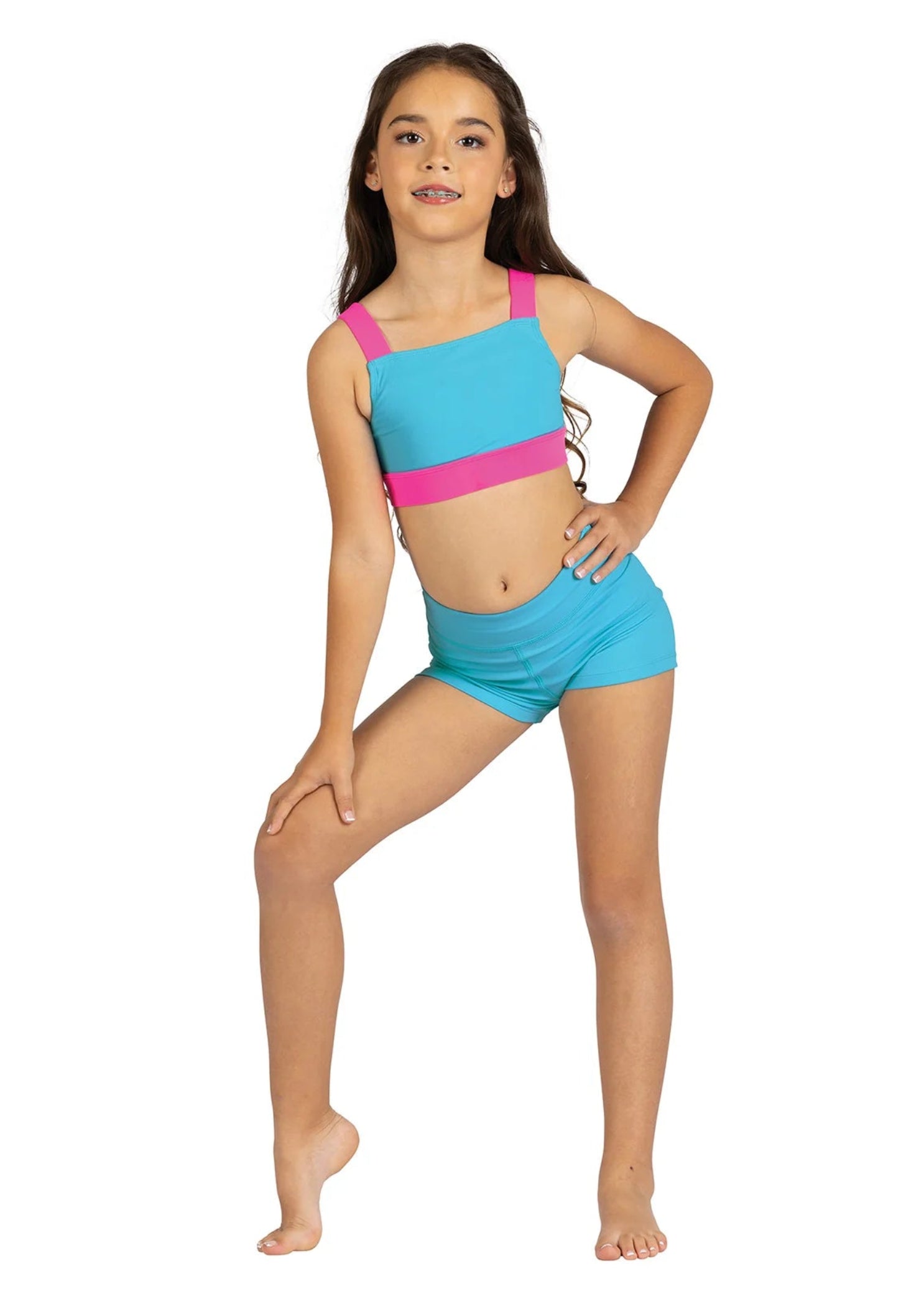 Dakota Top Blue/Neon Pink front view