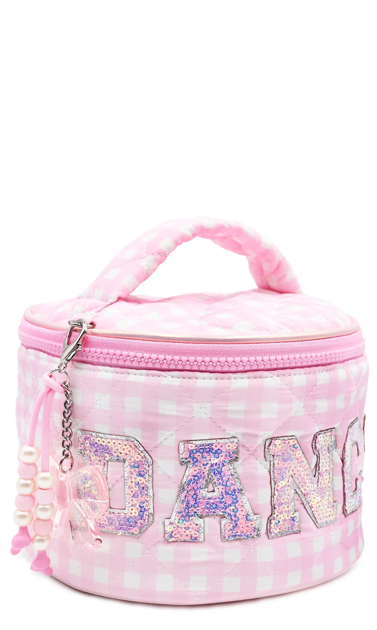 Dance Gingham Round Glam Bag Pink front side view