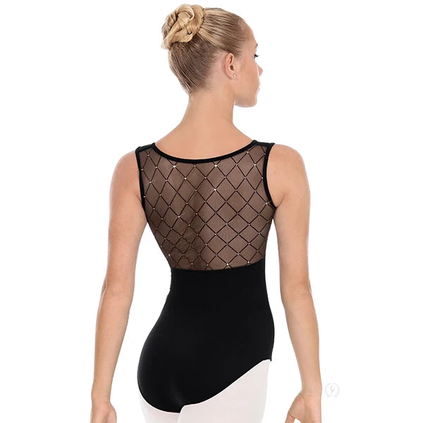 Diamond Mesh Back Tank Leotard Black back view