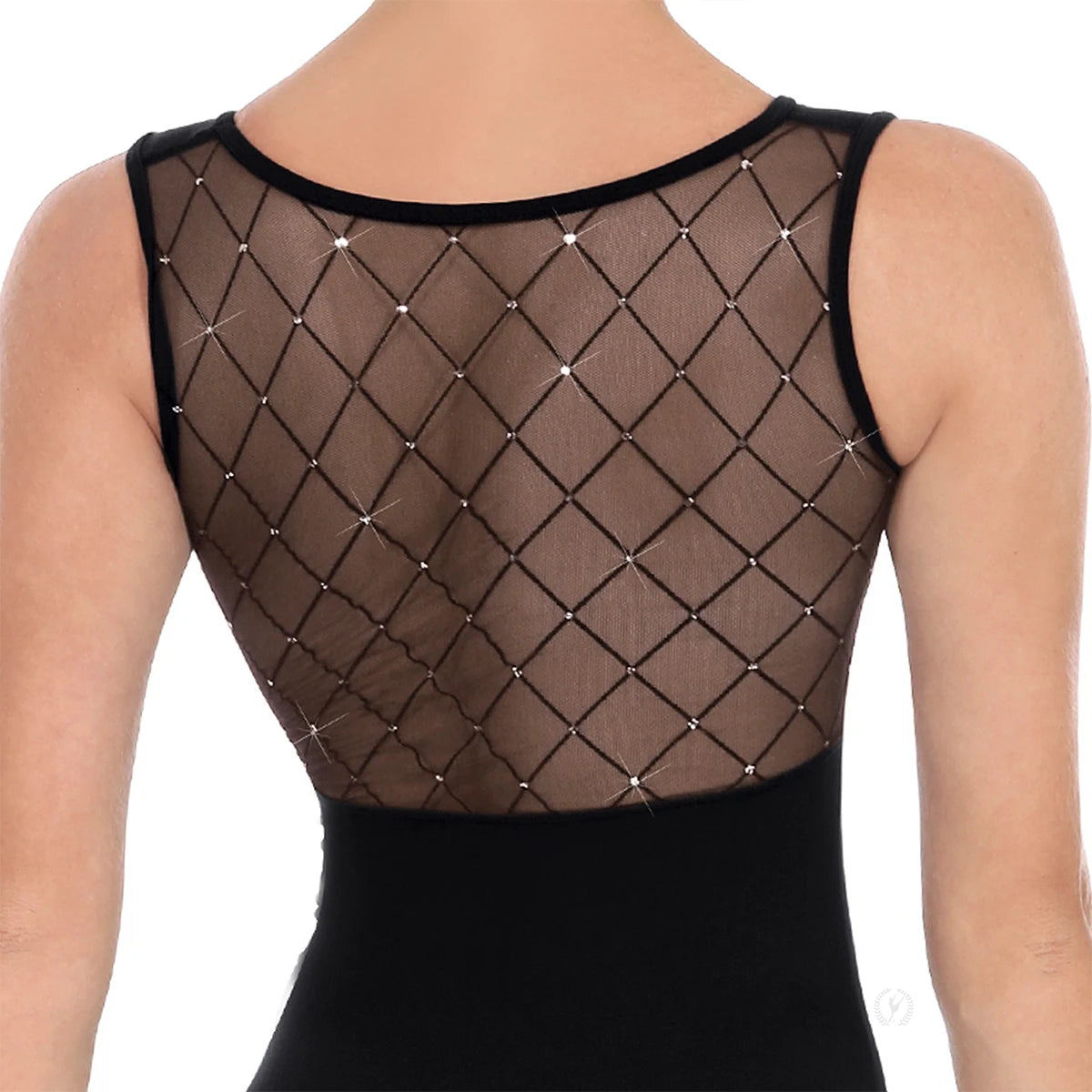 Diamond Mesh Back Tank Leotard Black detail view