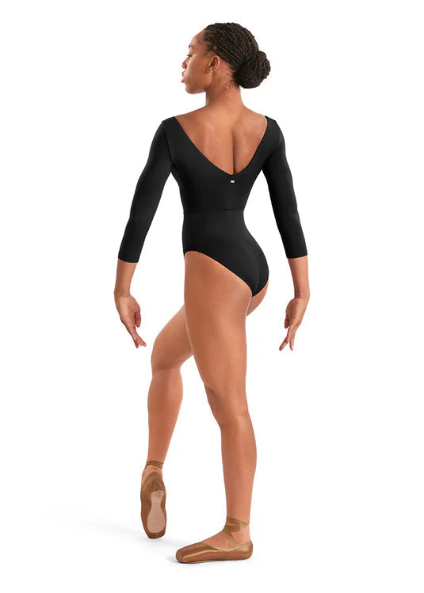 Embroidered 3/4 Sleeve Leotard Black back view