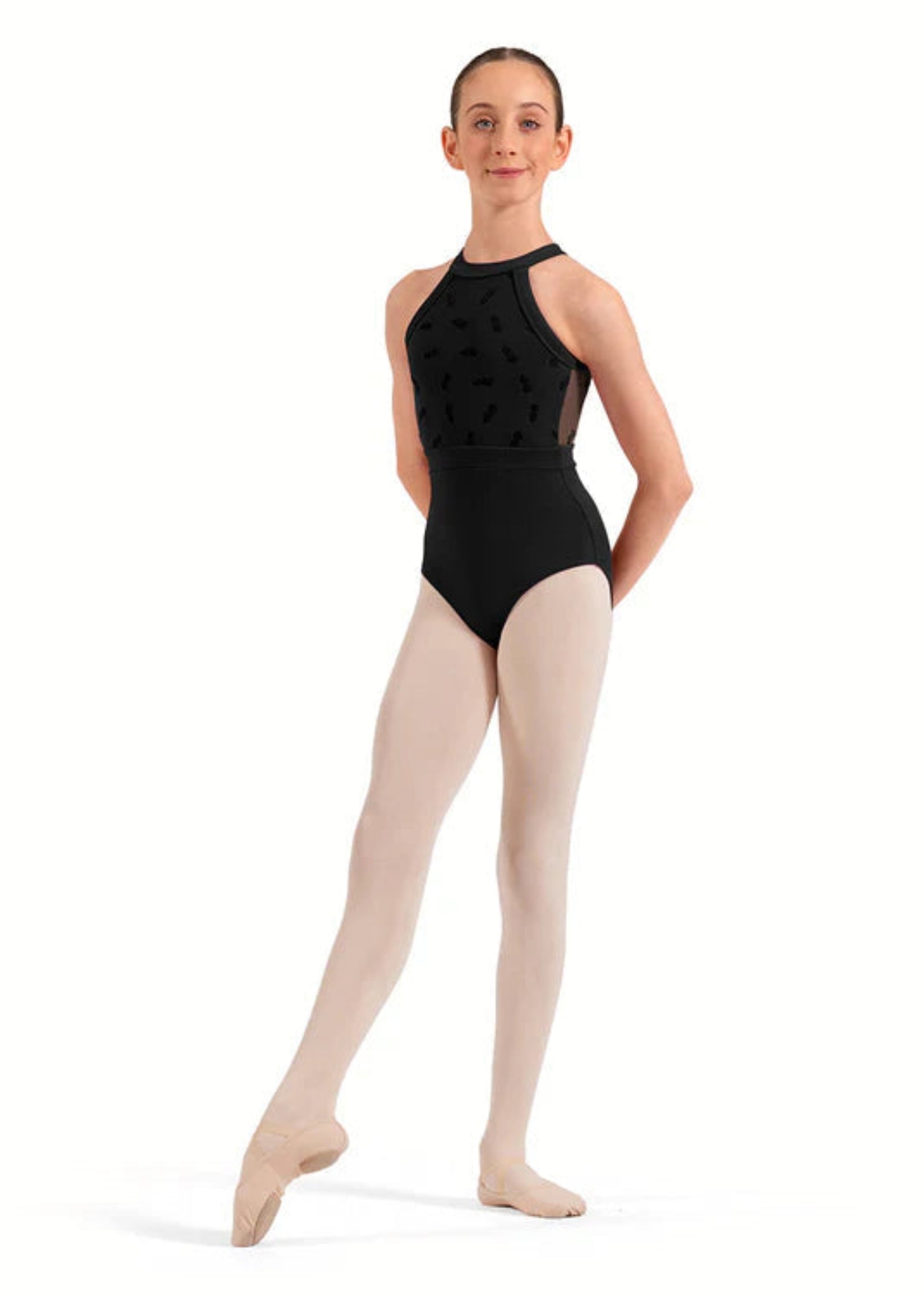 Floral Halter Leotard Black front view