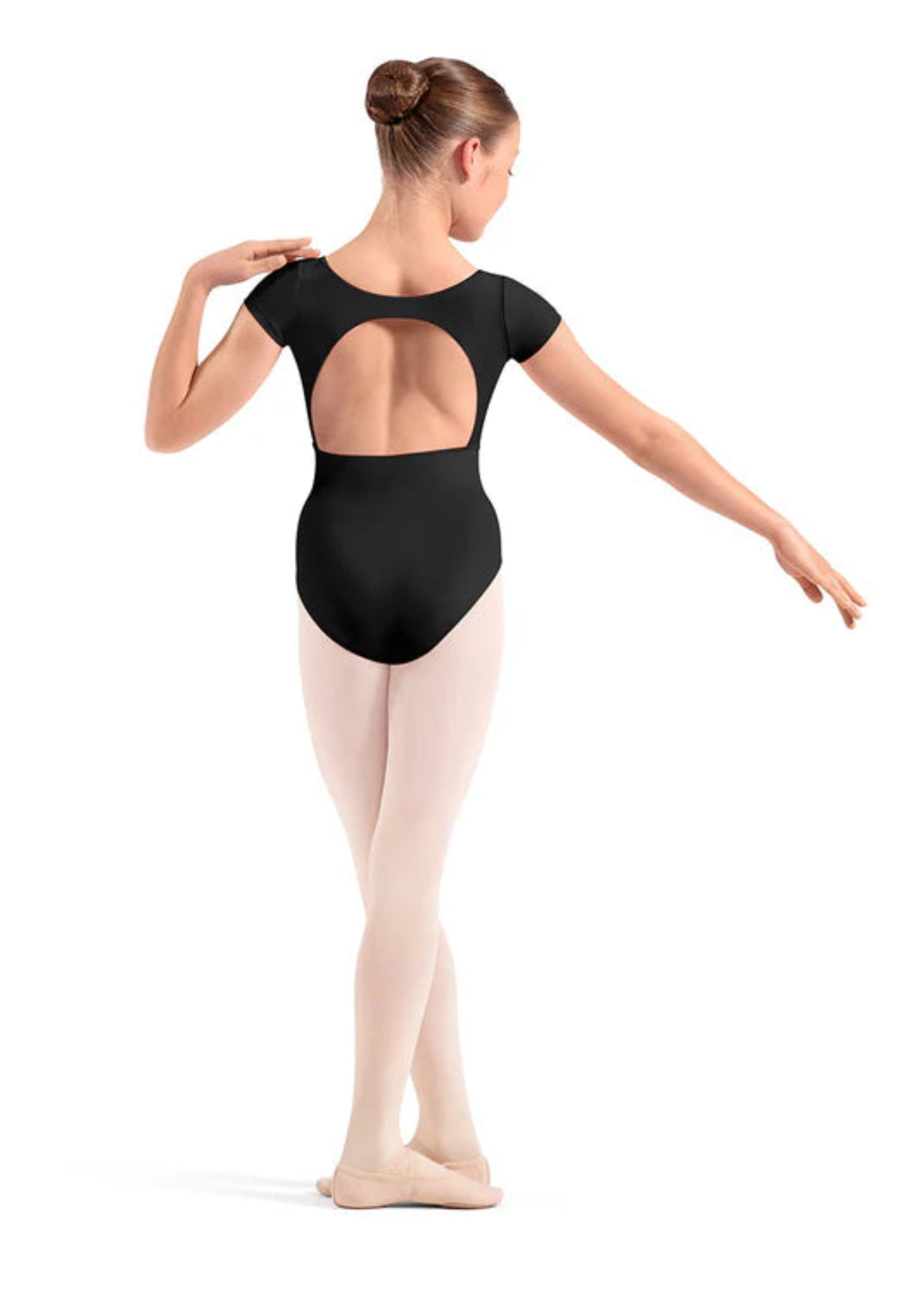 Floral Cap Sleeve Leotard Black back view
