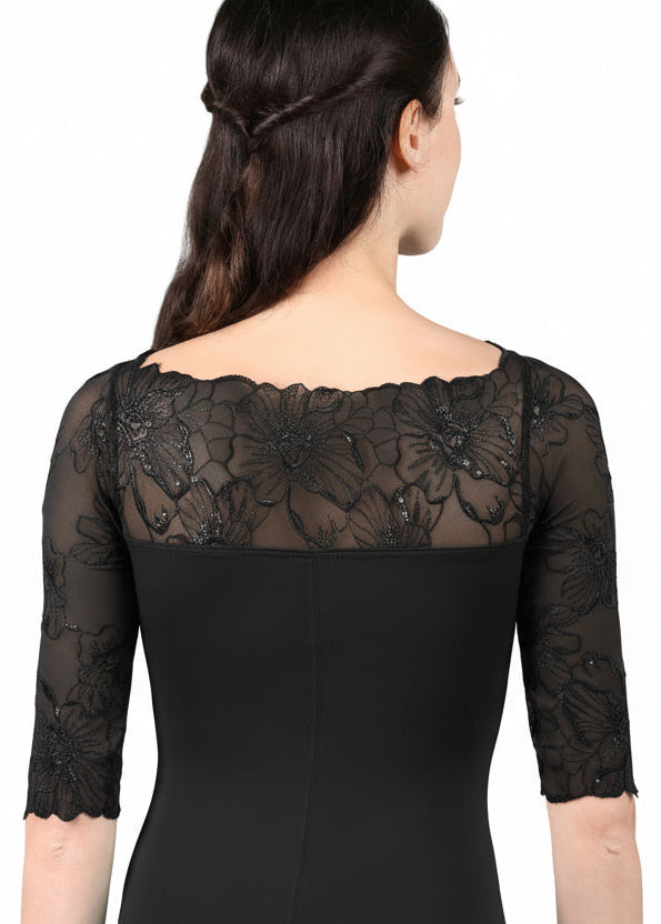Half Sleeve Leotard Black back view