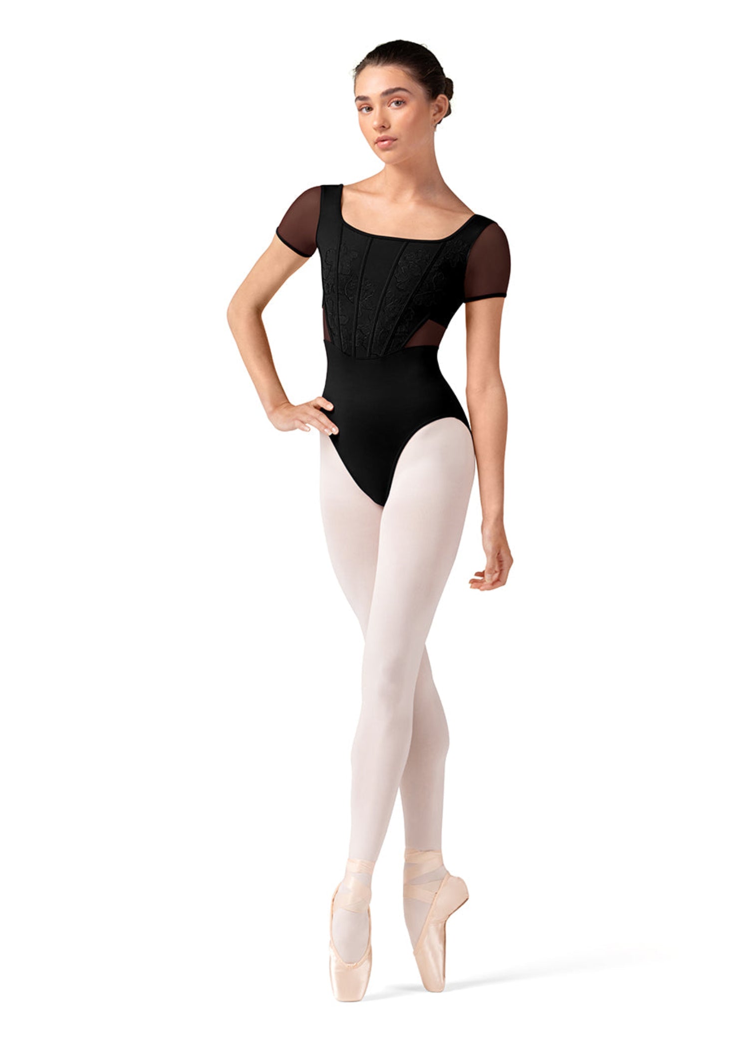 Cap Sleeve Leotard Black front view