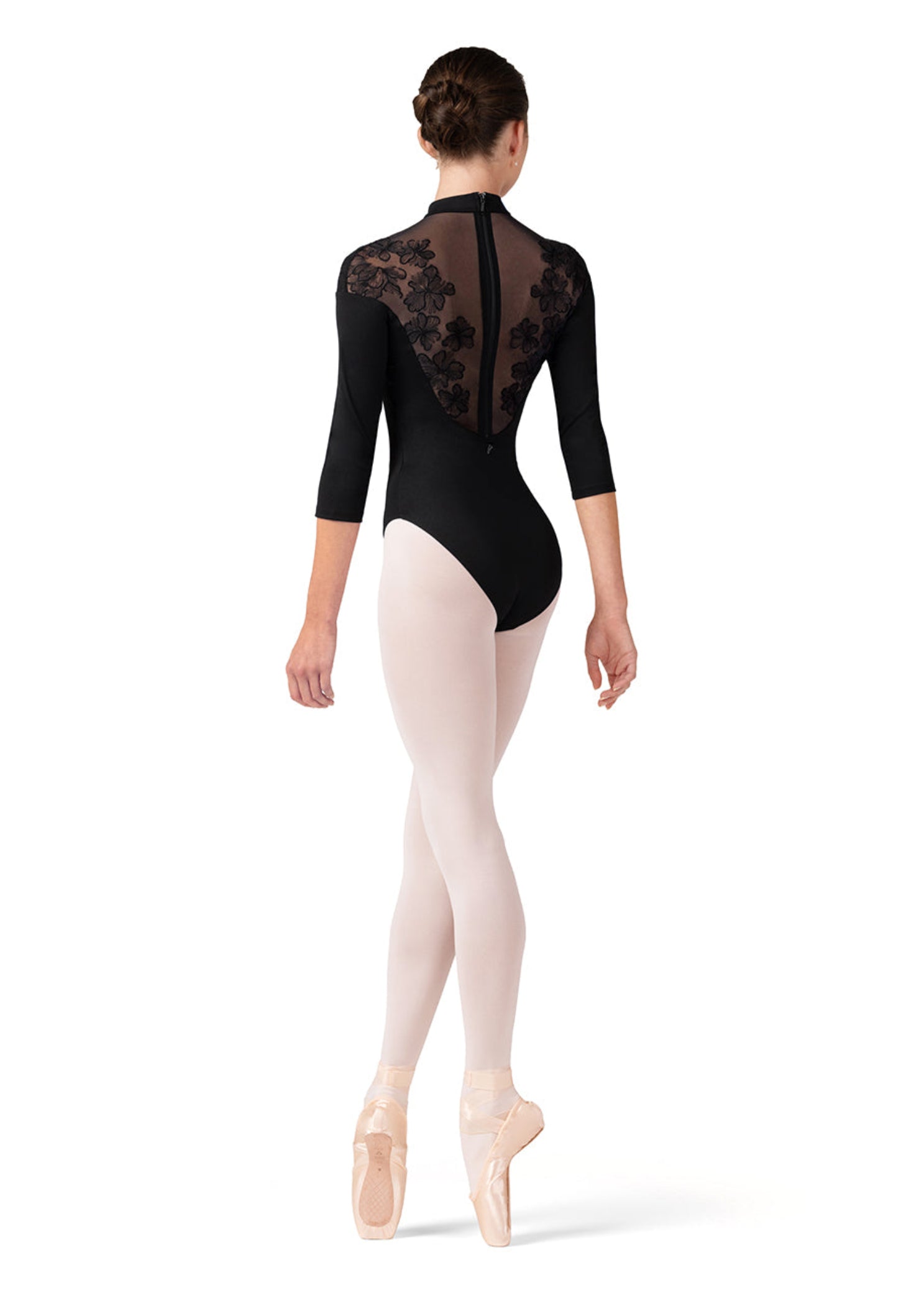 3/4 Sleeve Leotard Black back view