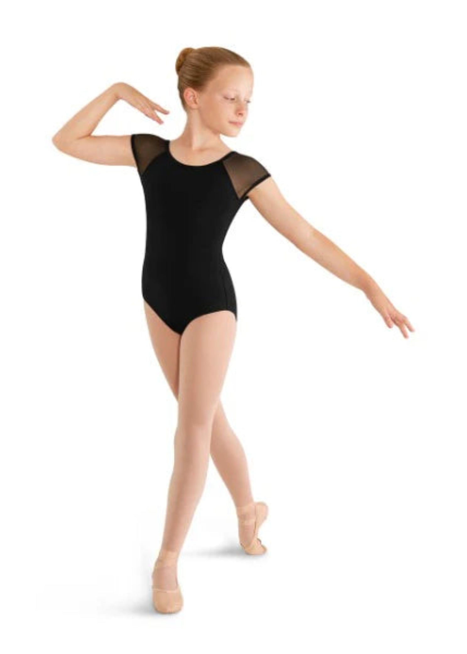 Mesh Sleeve Cap Leotard Black