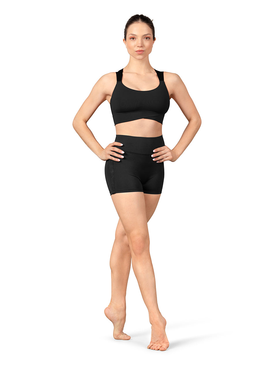 Cross Back Camisole Crop Top Black front view