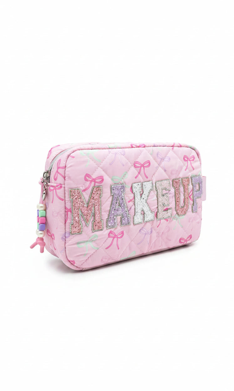 Makeup Bow Pouch Pink side view