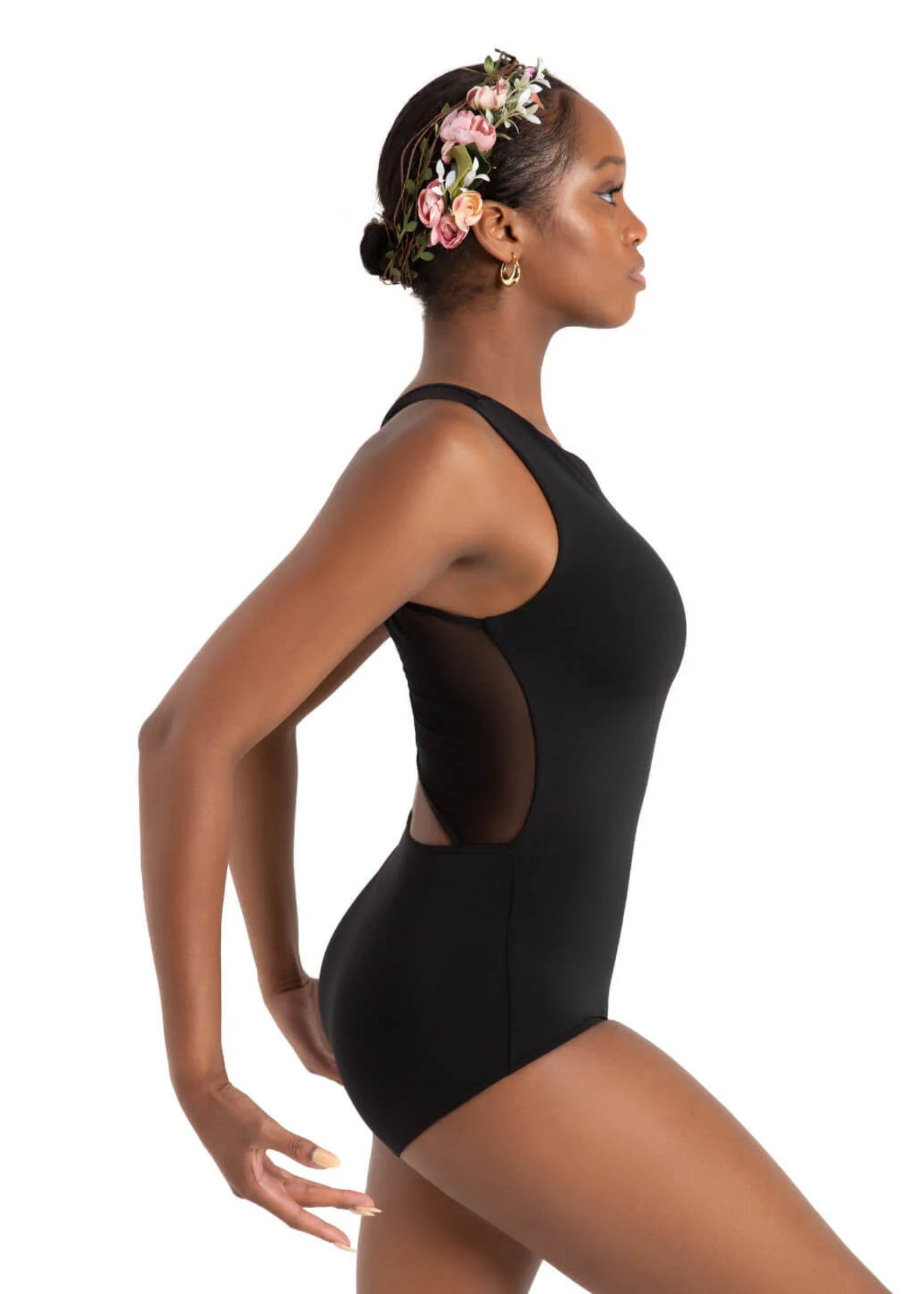 Marigold Mesh Back Leotard Black side view