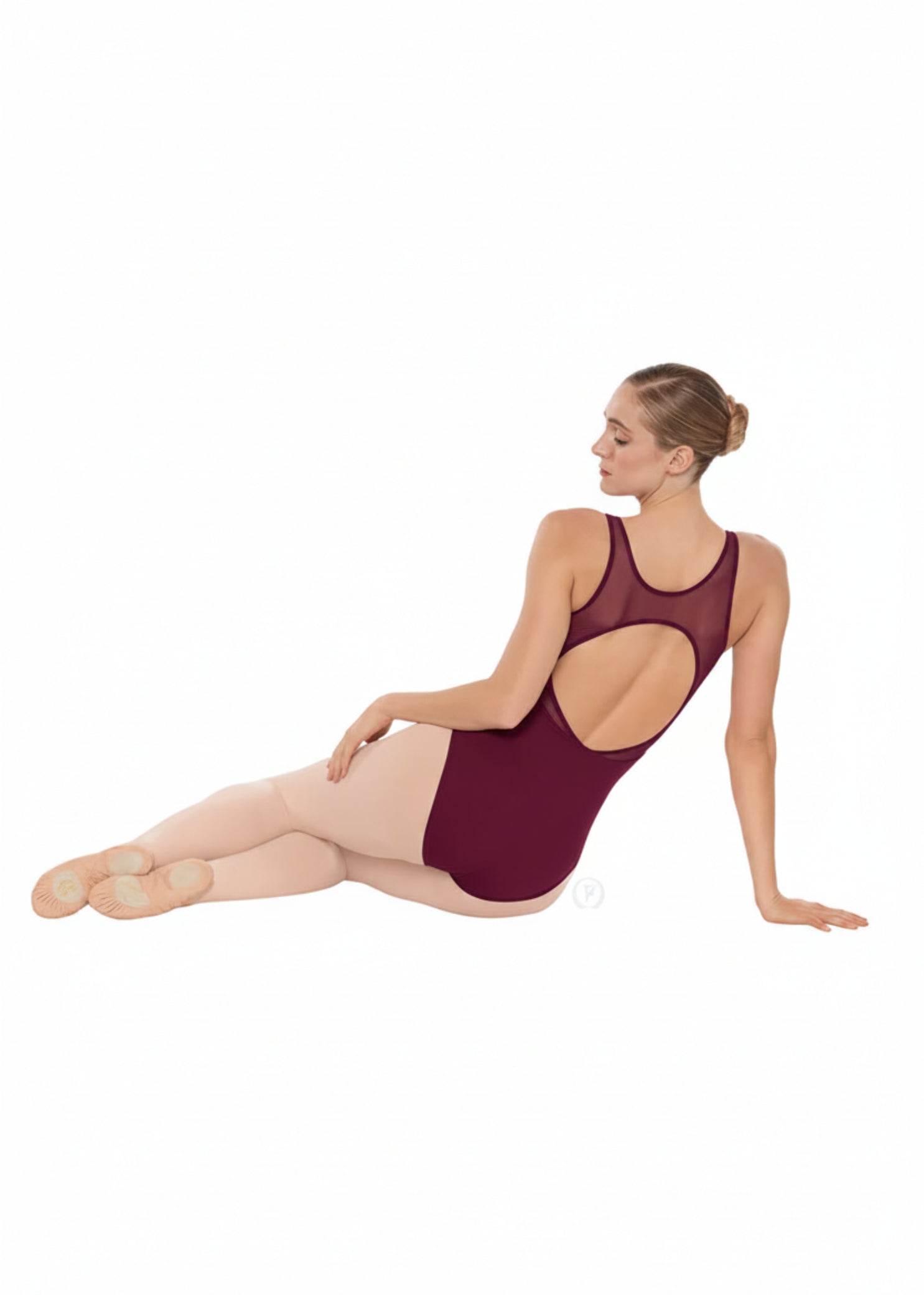 Mesh Racerback Leotard Burgundy back view