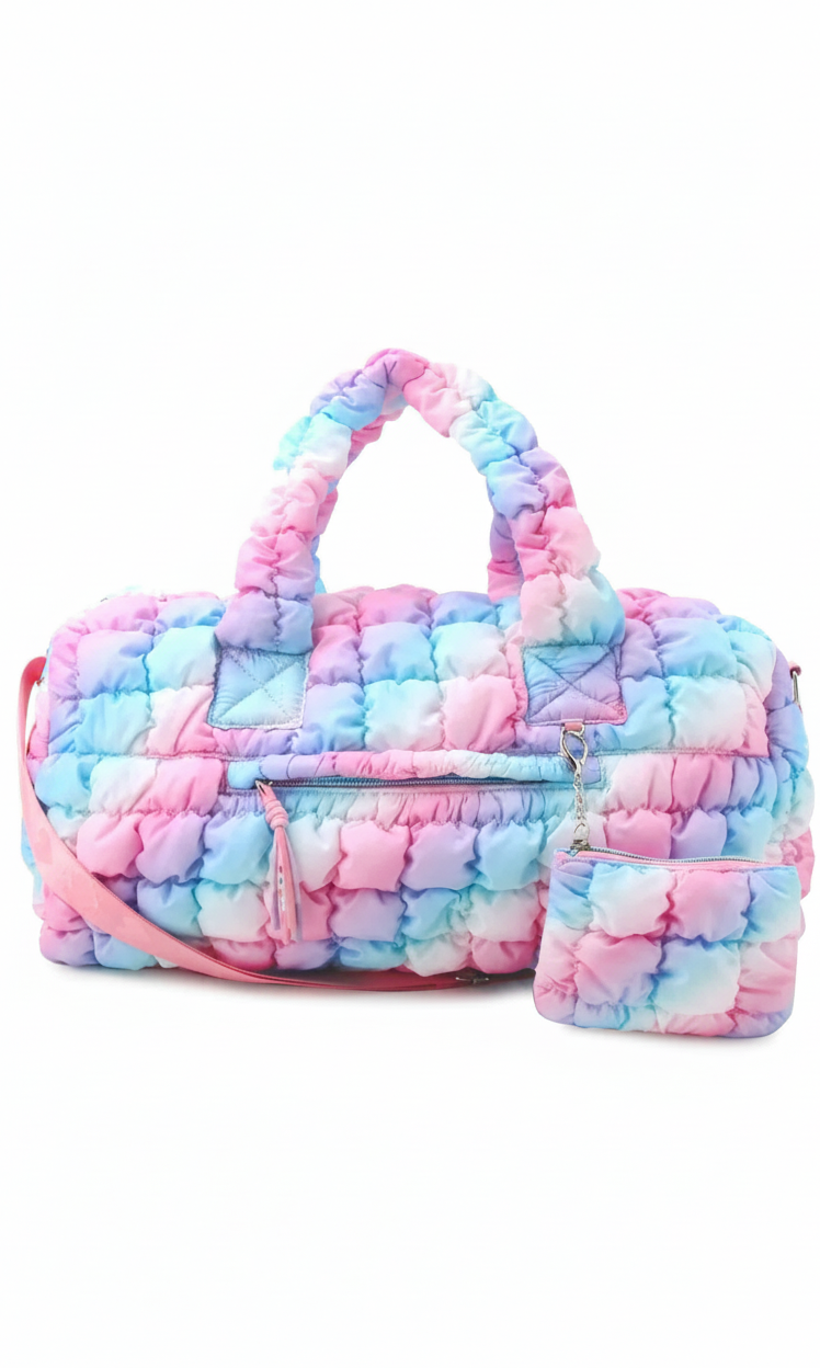 Quilt Scrunch Large Duffel Pink front view