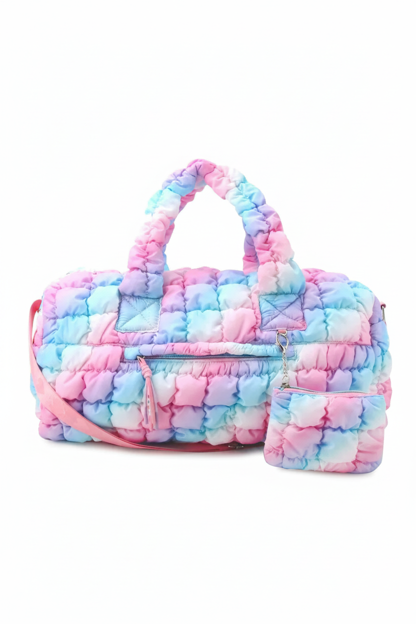 Quilt Scrunch Large Duffel Pink front view