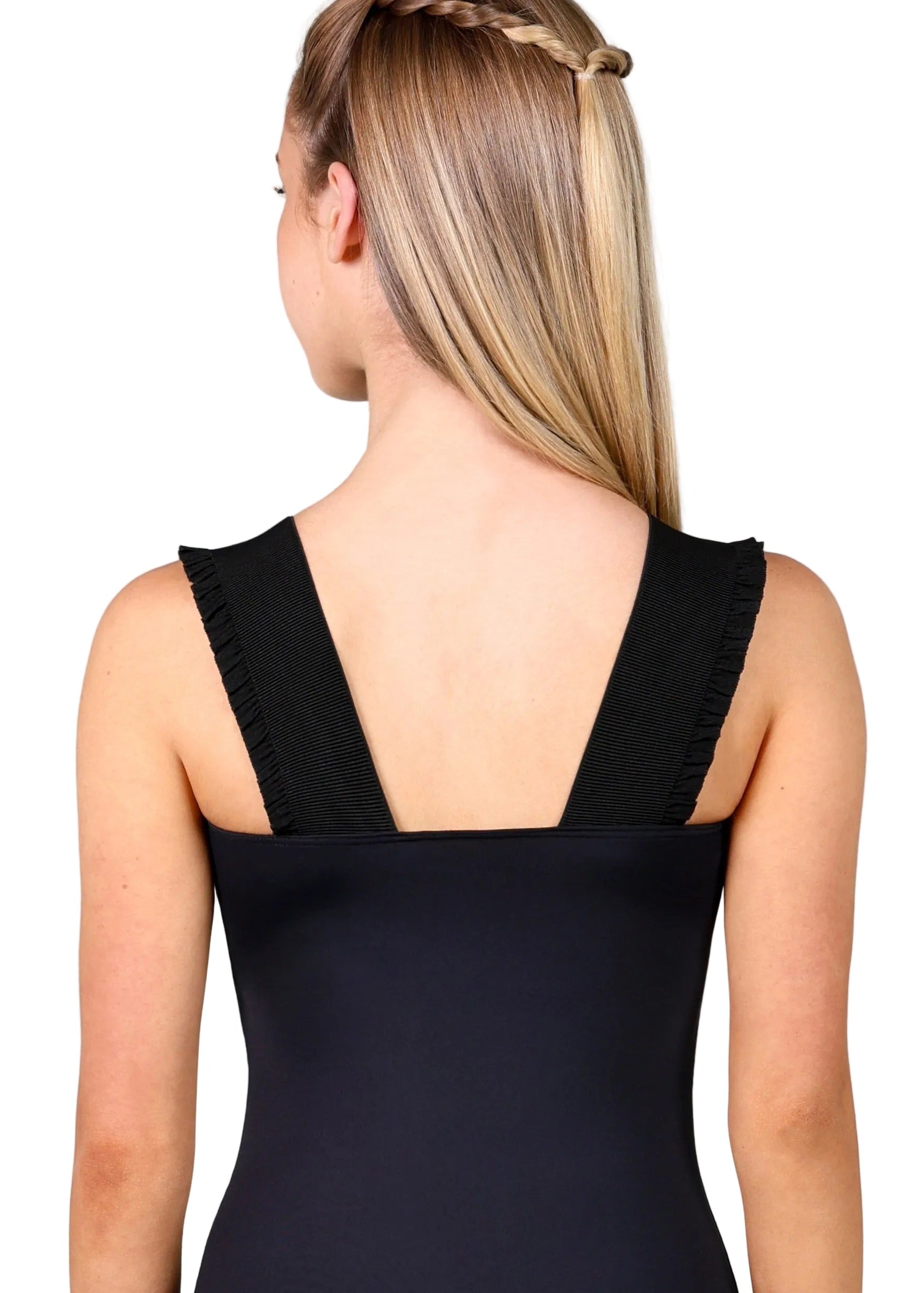 Ruffle Tank Leotard Black back view