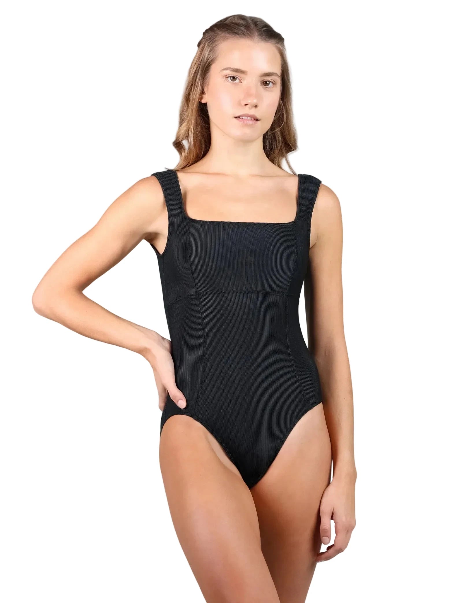 Square Neck Leotard Black front view