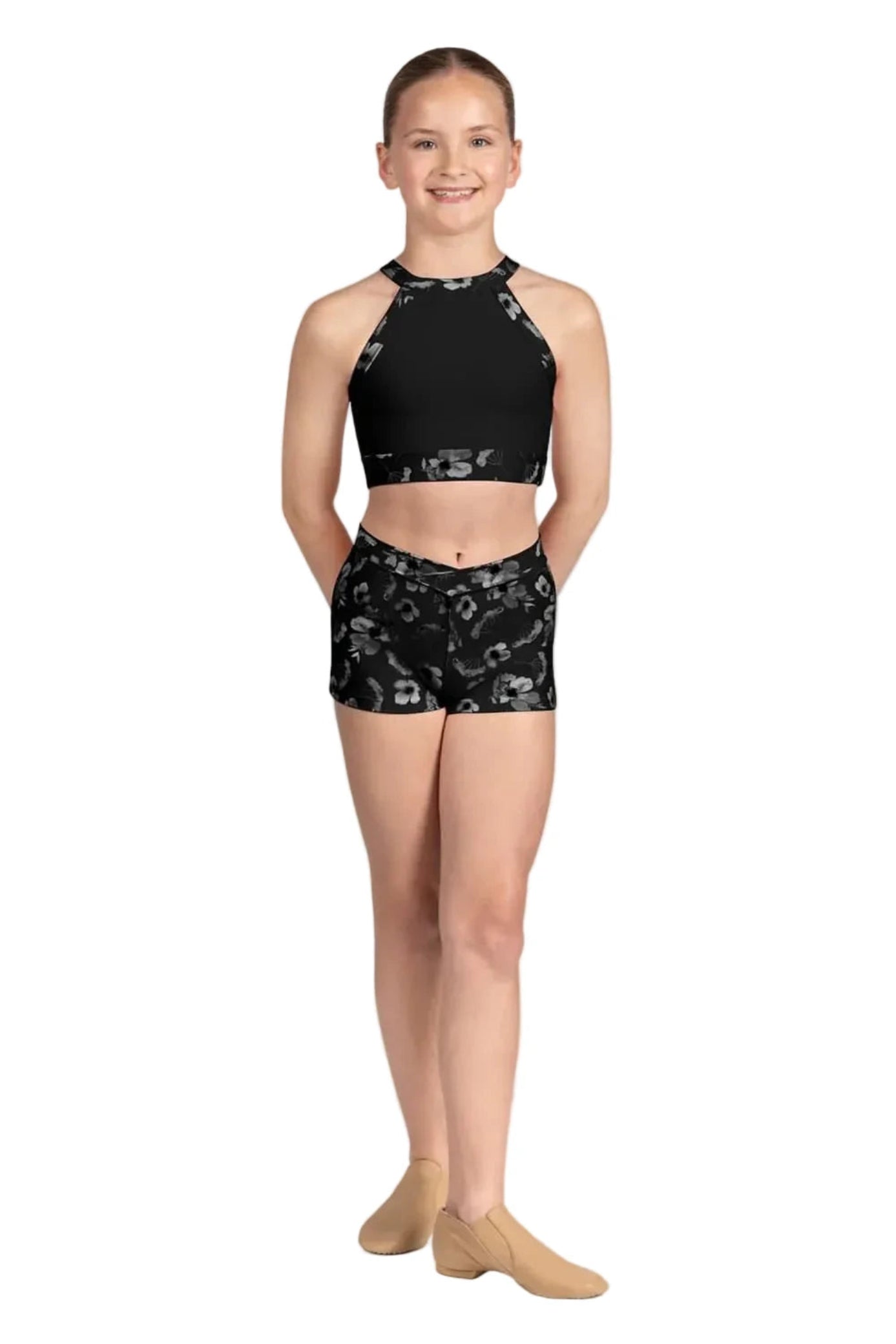 High Neck Crop Top Black front view