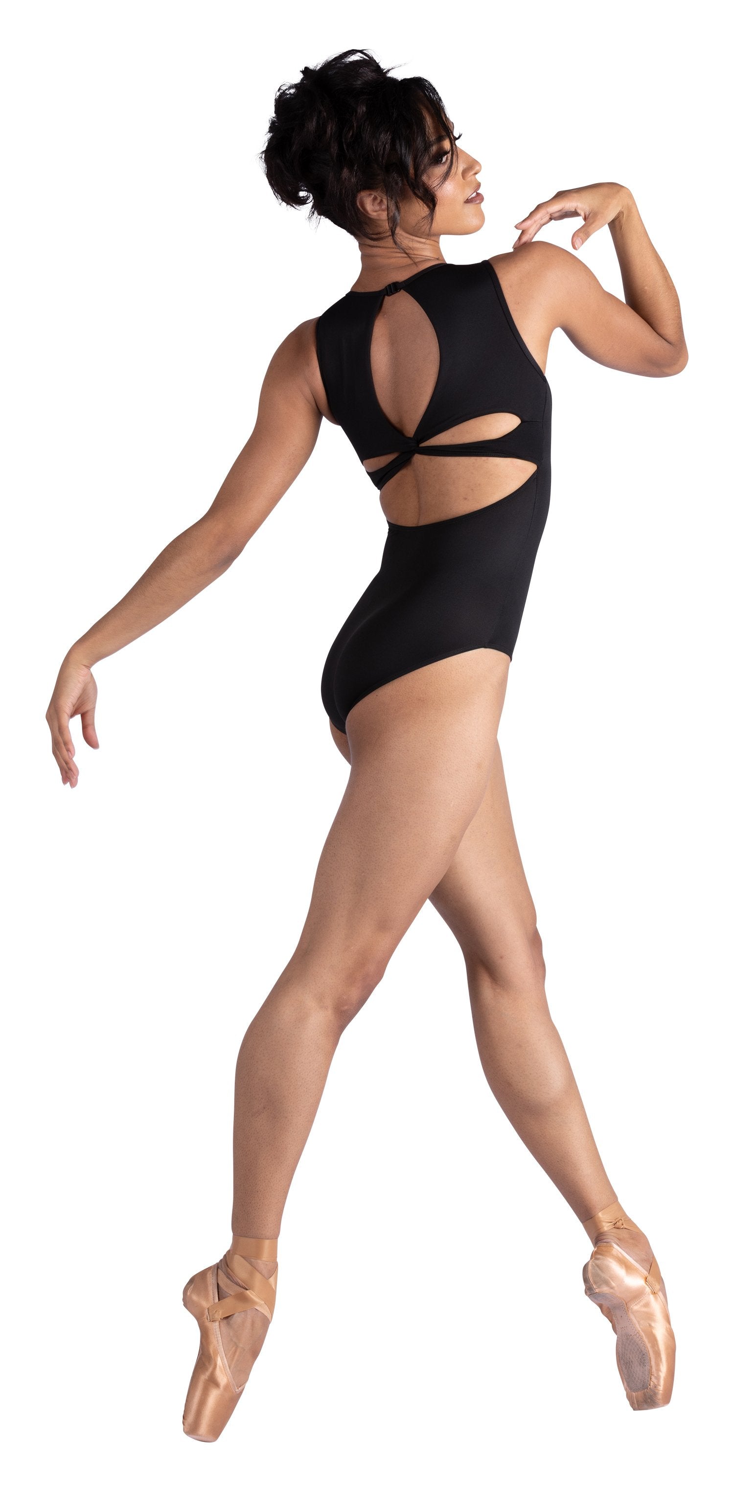 Twist Back Tank Leotard Black back view