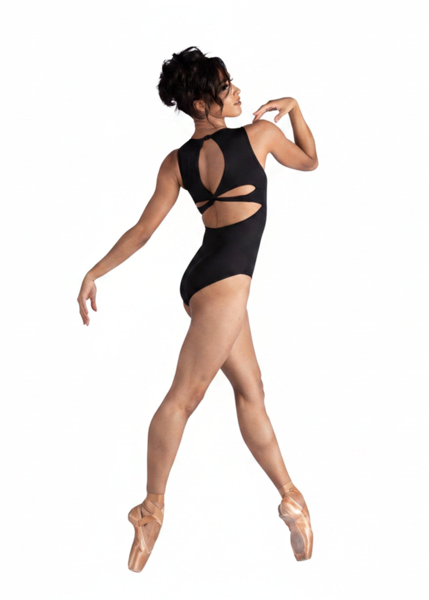 Twist Back Tank Leotard Black back view