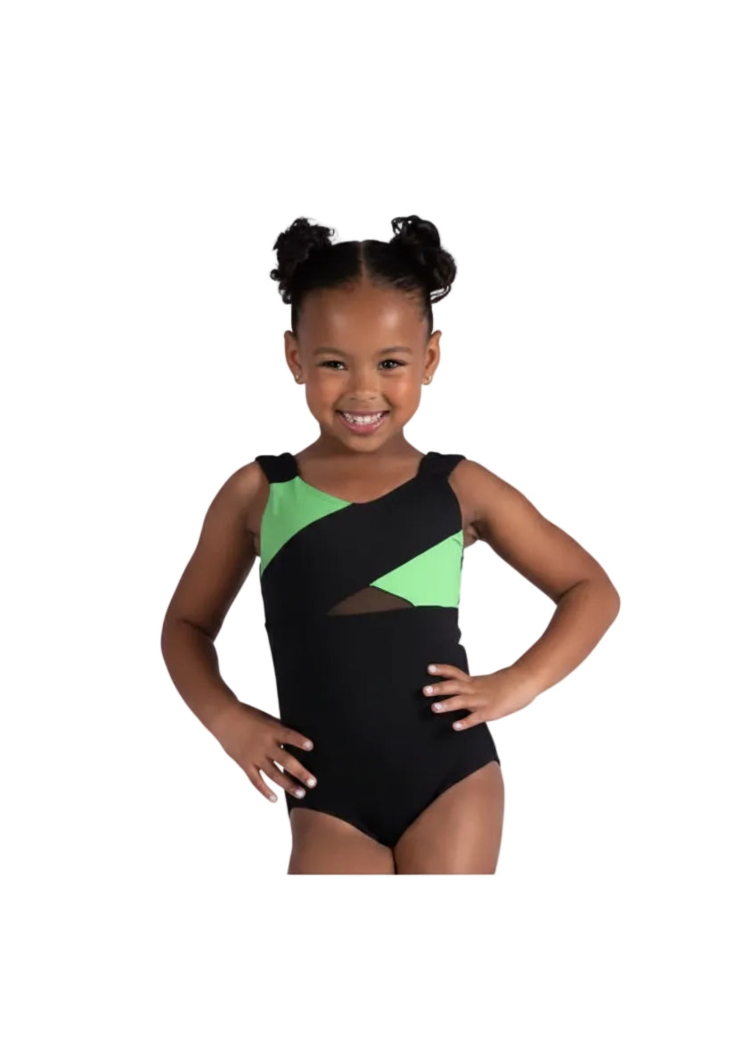 Two-Tone Tank Leotard Black & Luminous Green front view