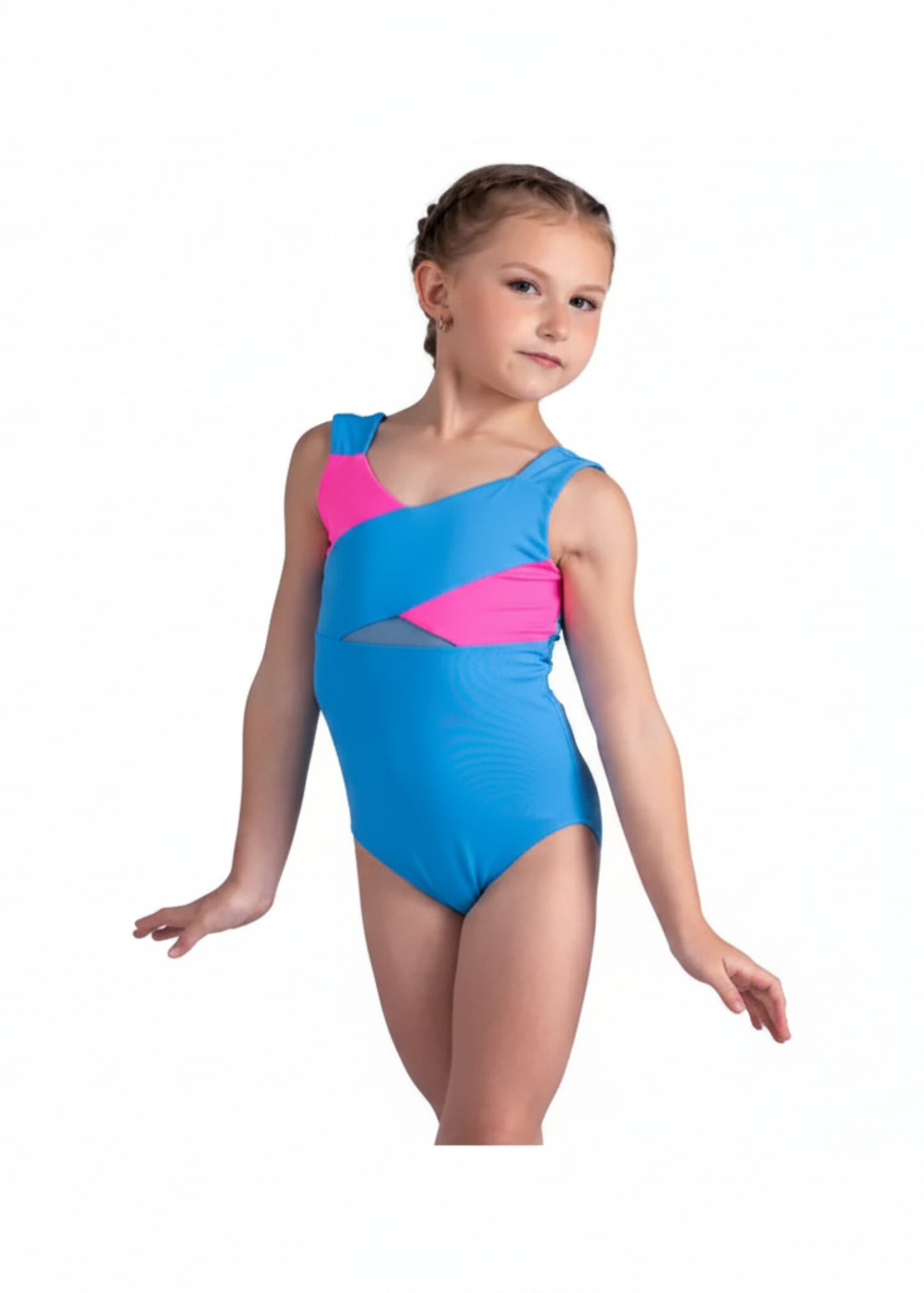 Two-Tone Tank Leotard Caribbean Pop & Neon Pink front view